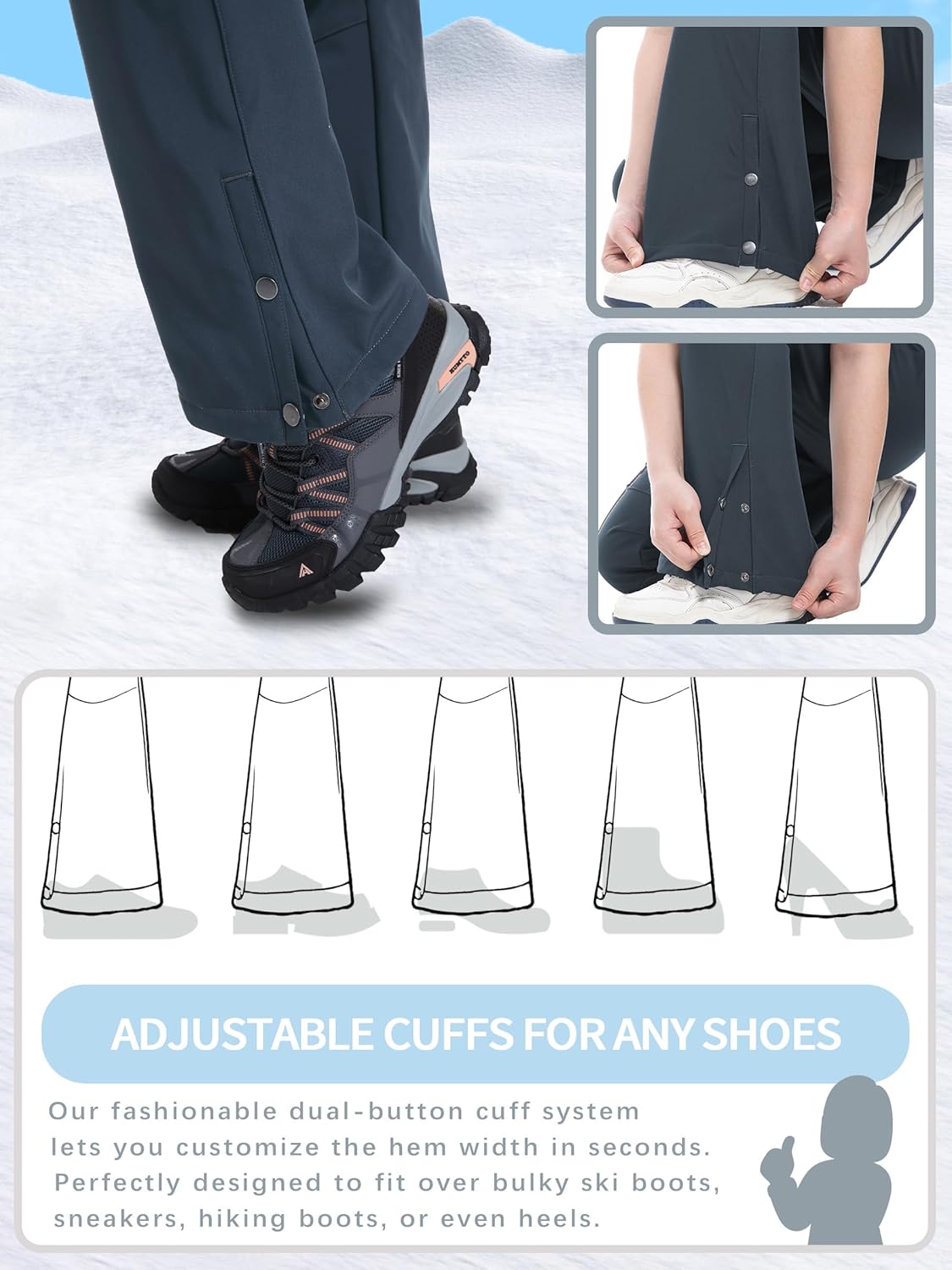 Women's Snow Ski Pants Waterproof Windproof Fleece Lined Softshell Insulated Winter Snowboarding Hiking Outdoor Flare Pants - Image 5