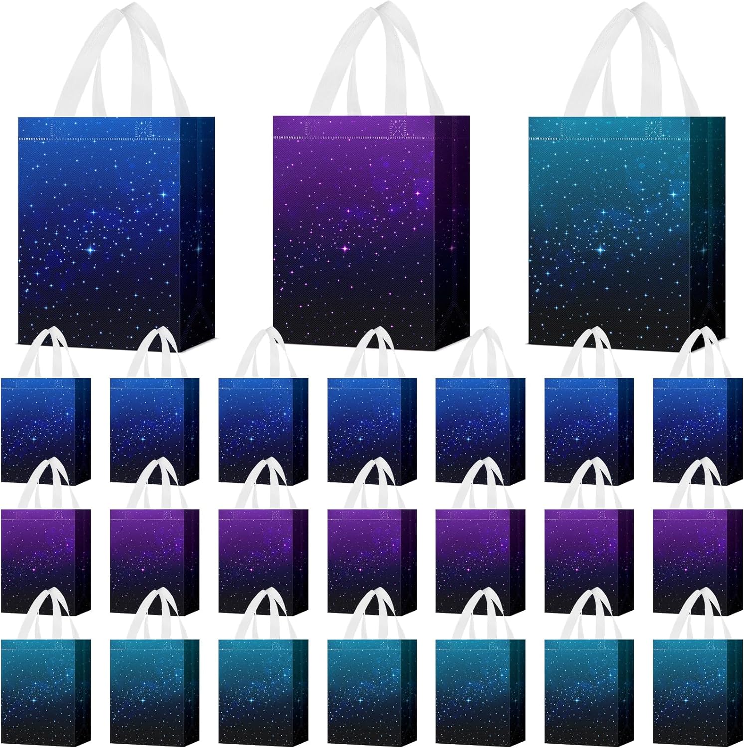Locmeo 36 Pcs Galaxy Party Favor Gift Bags Starry Sky Goodie Bag Space Star Reusable Bags Non Woven Starry Night Candy Treat Gift Totes Space Stars Themed Birthday Party Decorations, 8 x 4 x 10 Inch