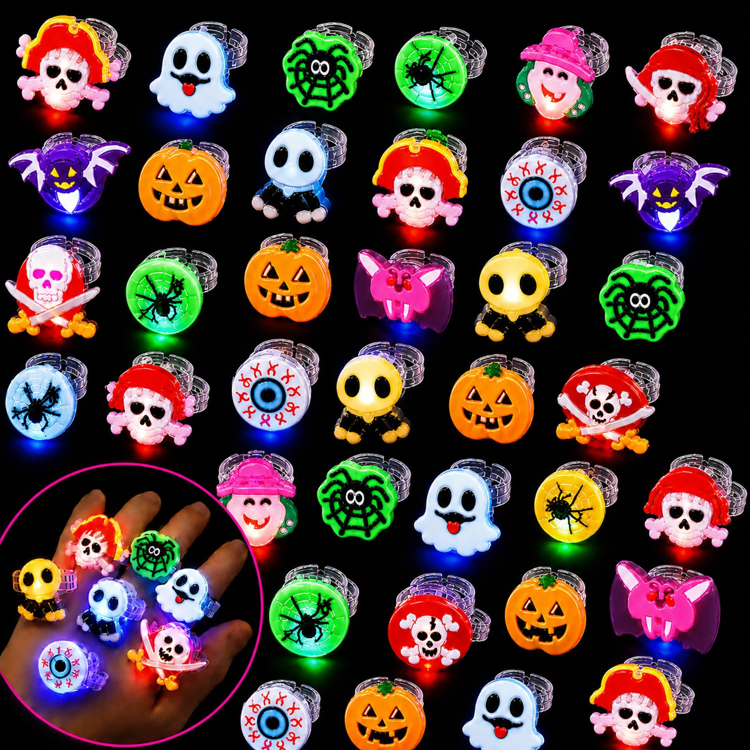 25Pcs Halloween Party Favors rings for Kids Trick or Treats Halloween Toys