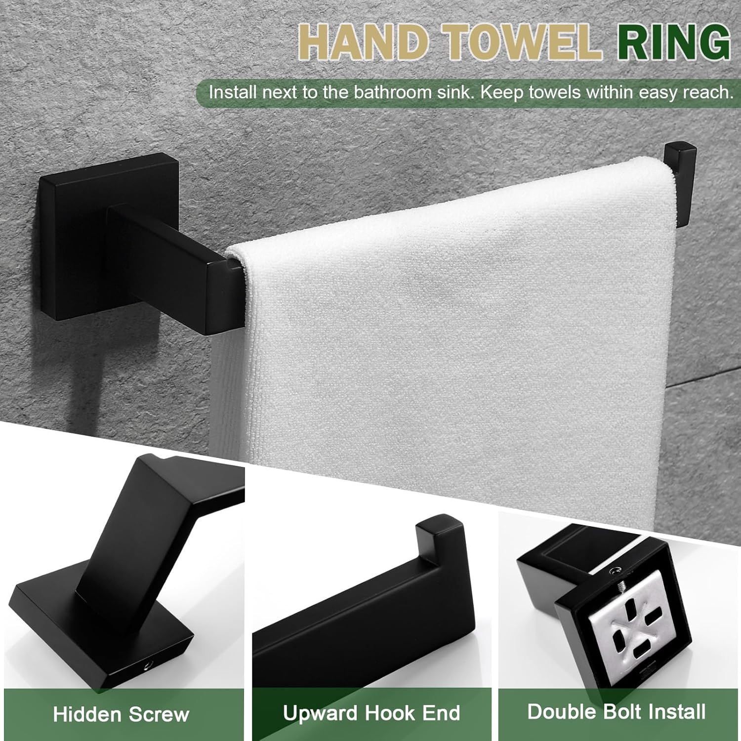 VELIMAX Premium Stainless Steel 6 Pieces Bathroom Hardware Set Wall Mounted Bathroom Accessories Kit Modern Towel Bar Set - 20 Inches and 23.6 Inches, Matte Black