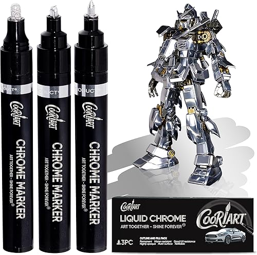 Paquete de 3 marcadores cromados líquidos, bolígrafos permanentes cromados para plástico, metal, pintura de modelos, kit de retoque y reparación,