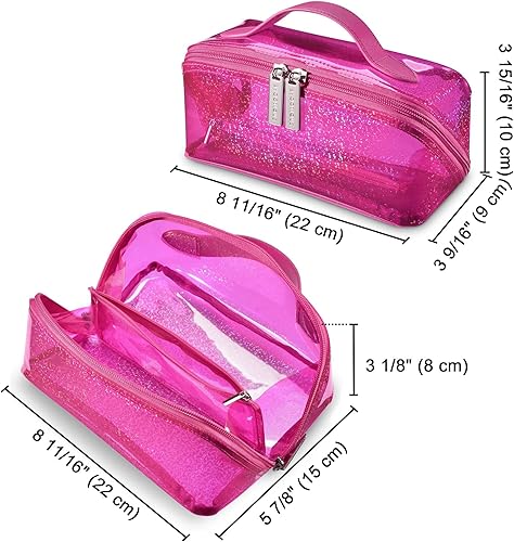 Miniatura 6 de BYOOTIQUE Bolsa de maquillaje portátil con cremallera, resistente al agua, organizador de PVC abierto plano con asabolsillo divisor, bolsa