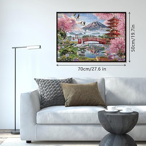 Miniatura 5 de Rompecabezas de arte japonés de jardín para adultos, 1000 piezas, naturaleza, colorido, gato, pájaro, planta, arcoíris, rompecabezas de paisaje