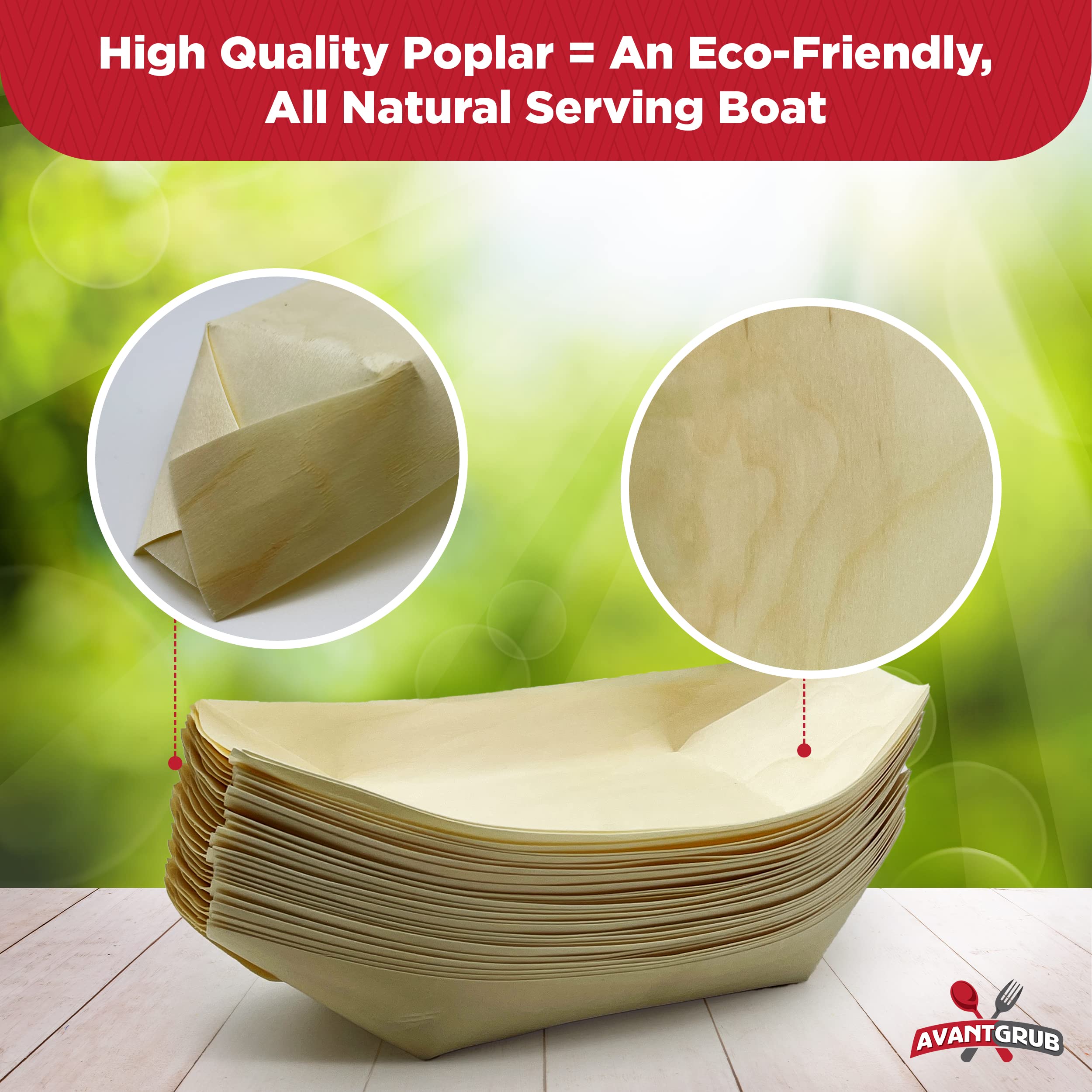 Paquete de 25 botes de sushi biodegradables extra grandes de 10 pulgadas. Platos de aperitivo 100% desechables. Bandejas de alimentos de madera natural compostables. Plato resistente para servir 6