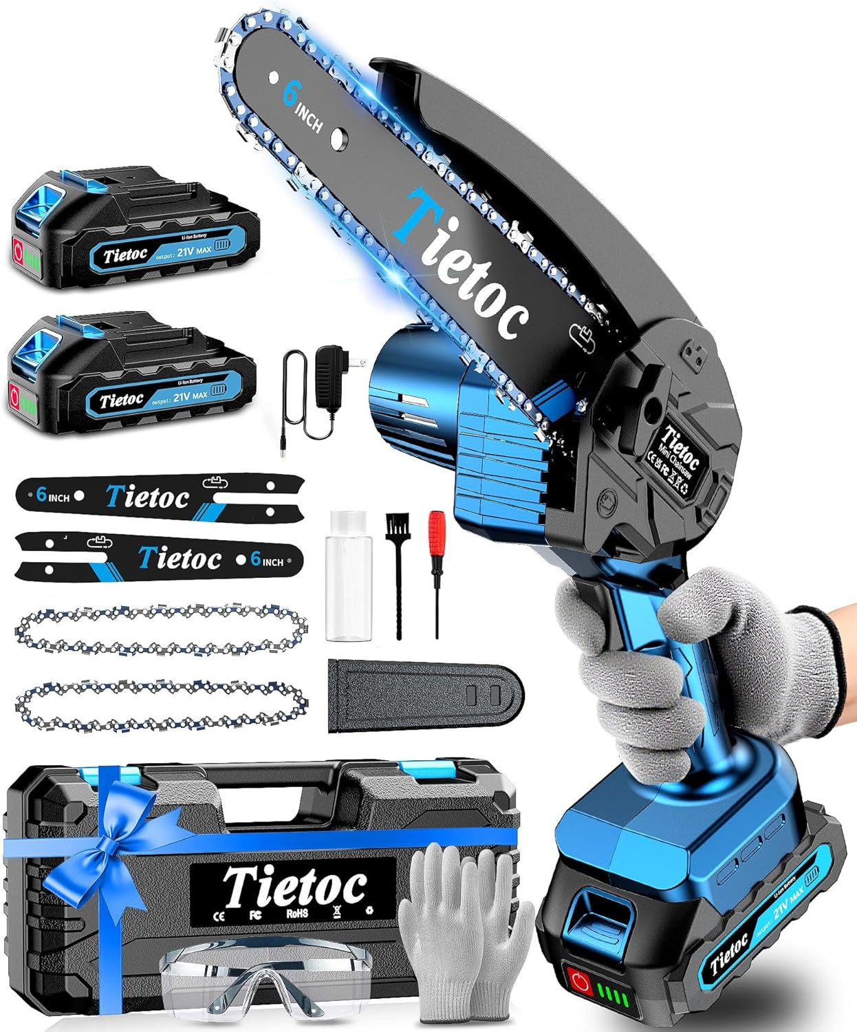 Tietoc Mini Chainsaw, 6 Inch Chain Saw Cordless, 880W Powerful Electric Handheld Chainsaw with Automatic Oiler, with 2 Batteries and 2 Chains, Tree Trimmer Gardening Tools Gift for Men, Father, Dad Tietoc Mini Chainsaw, 6 Inch Chain Saw Cordless, 880W Powerful Electric Handheld Chainsaw with Automatic Oiler, with 2 Batteries and 2 Chains, Tree Trimmer Gardening Tools Gift for Men, Father, Dad