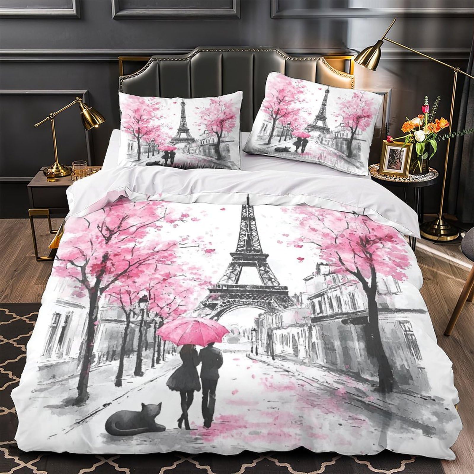 Parure de lit imprimé 3D housse de couette microfibre 140x200 romantique fille single