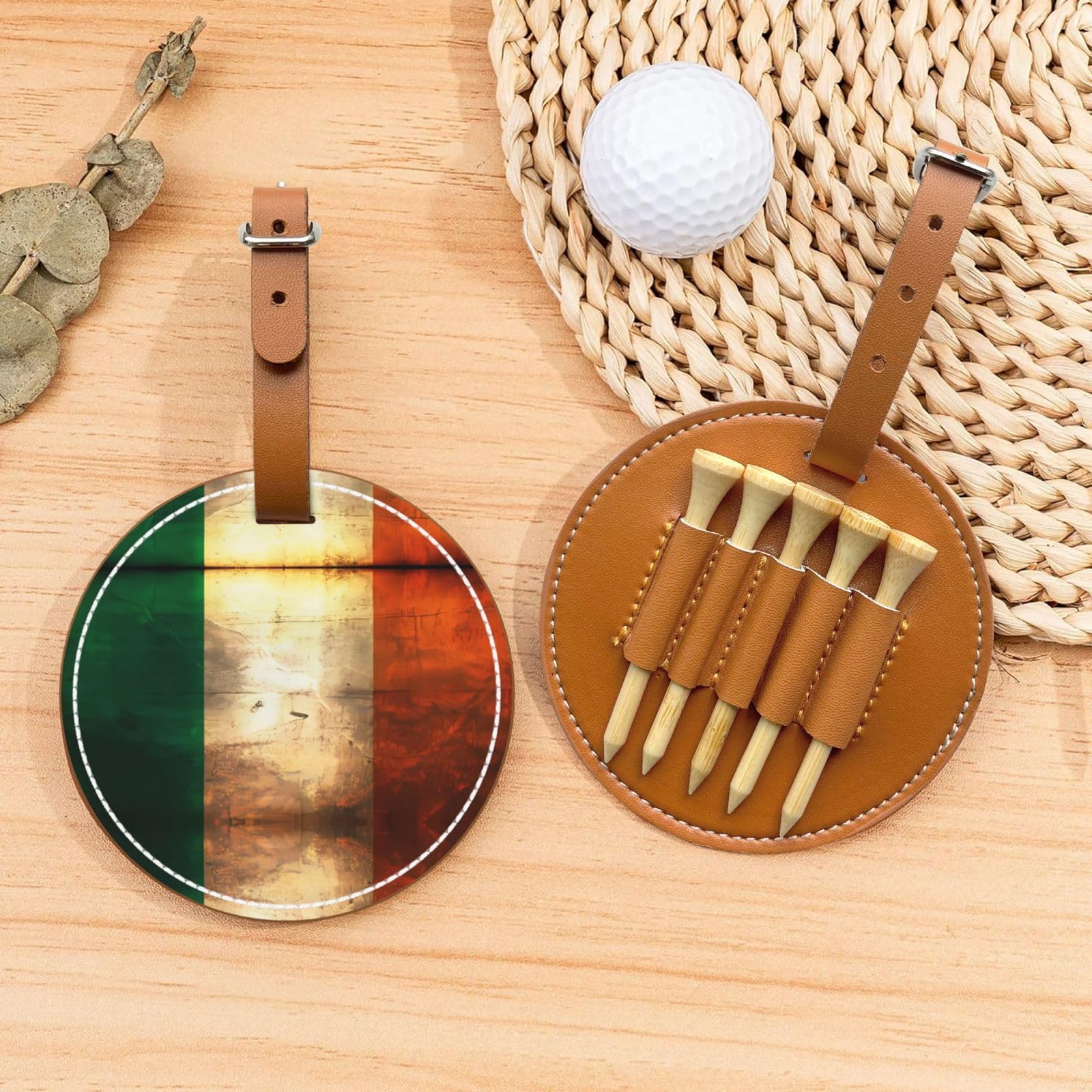 Retro Irish Flag Brown Golf tee Storage Bag - Durable and wear-Resistant Golf Accessories