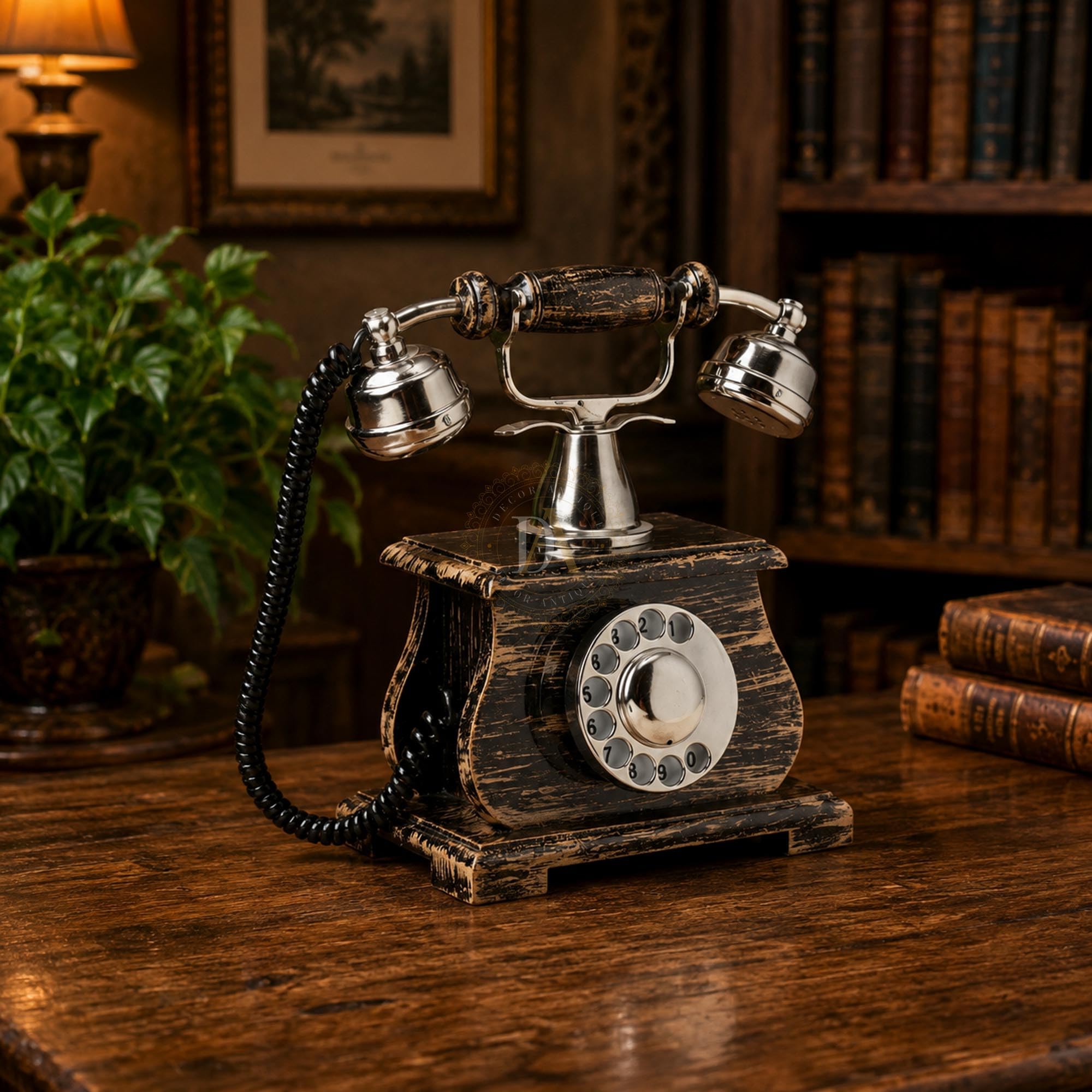 Decor Antique Black and Gold Wooden Antique Classic Look Telephone Wooden Vintage (Non Working) Telephone Decor Gift.-image-7
