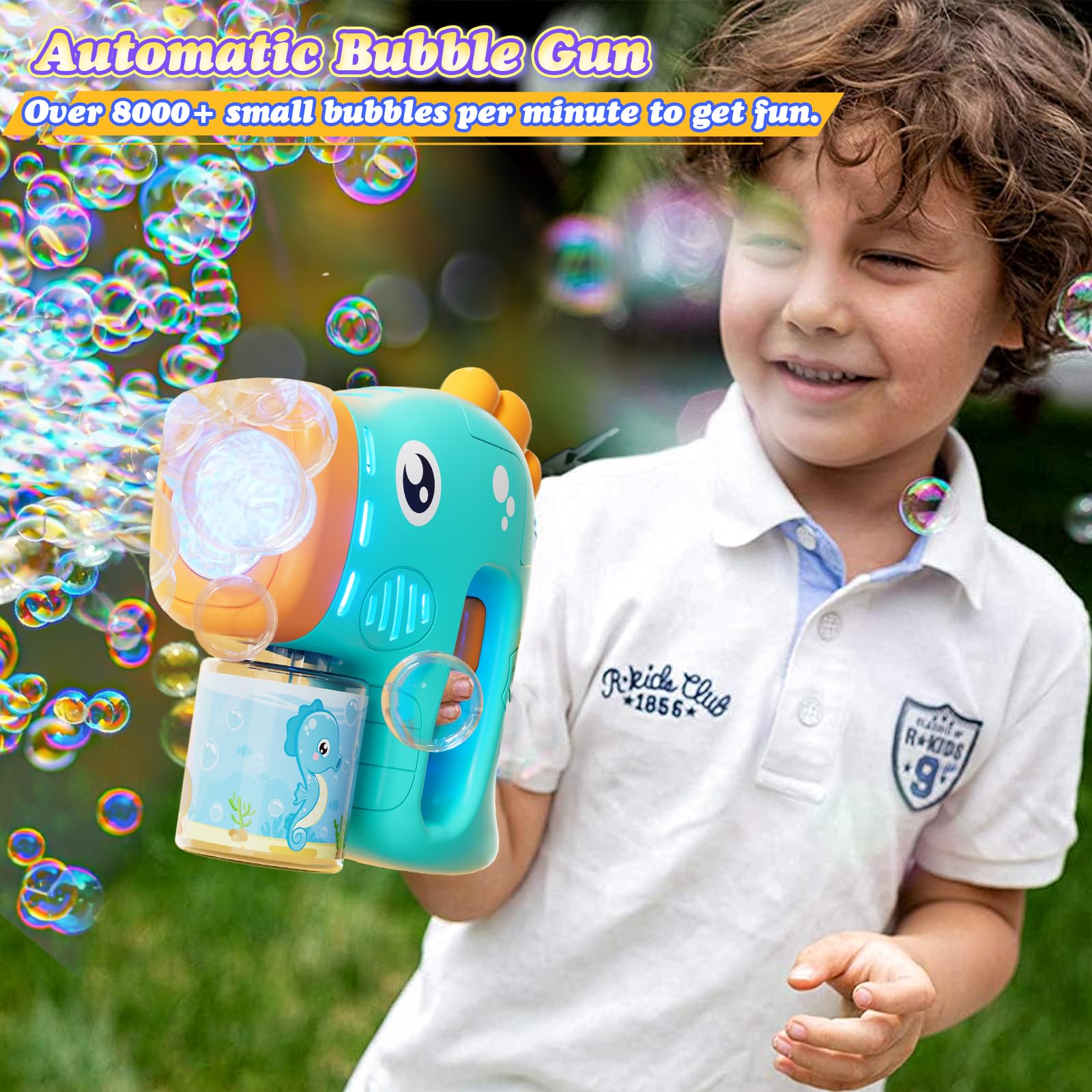 Panamalar Pistola De Burbujas Con Forma De Caballito De Mar, 8000+ Burbujas/Min, Incluye Solución Y Luces, Para Fiestas Al Aire Libre