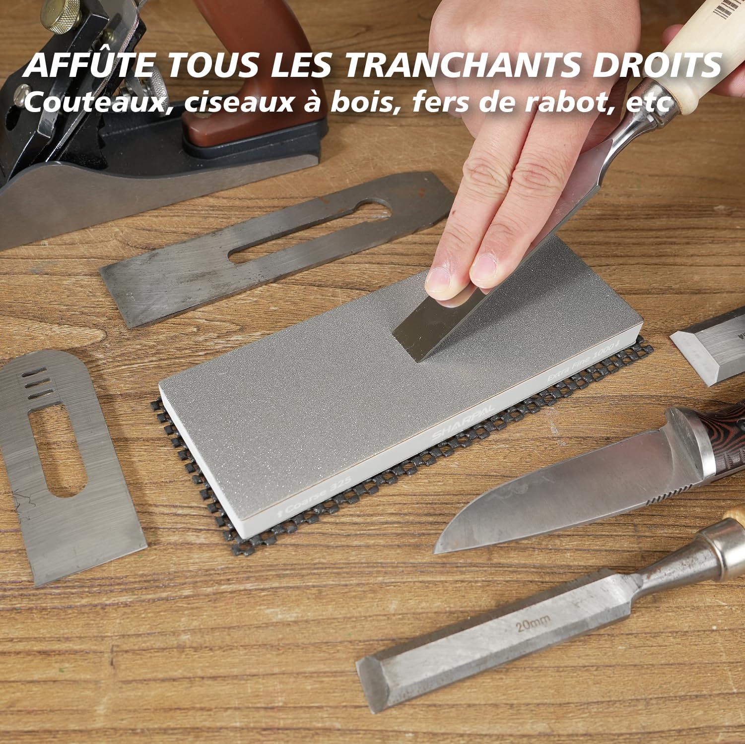 SHARPAL 168H Pierre à Aiguiser Diamant Dual-Grit 201 x 75 mm – Gros Grain 325 & Grain Extra-Fin 1000 Monocristallin, Pierre à Affûter Professionnelle avec Guide d'Angle et Semelle Antidérapante