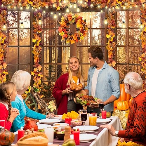 Miniatura 6 de Telón de fondo de fotos de ventana de otoño de 8 x 6 pies, paisaje de bosque de otoño, hojas de arce, cosecha de calabaza, fondo de fotografía, tema