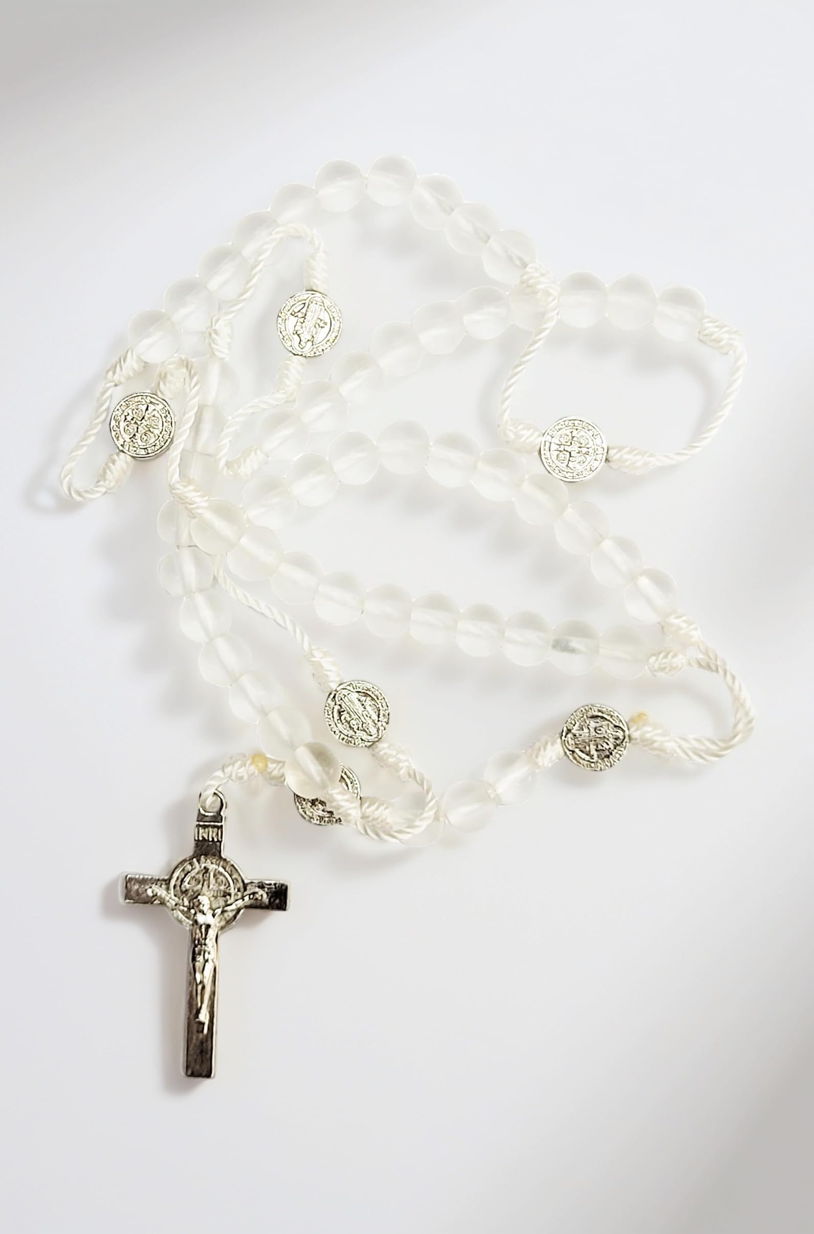 Ice Beads Catholic Praying Rosary with St Benedict Medals