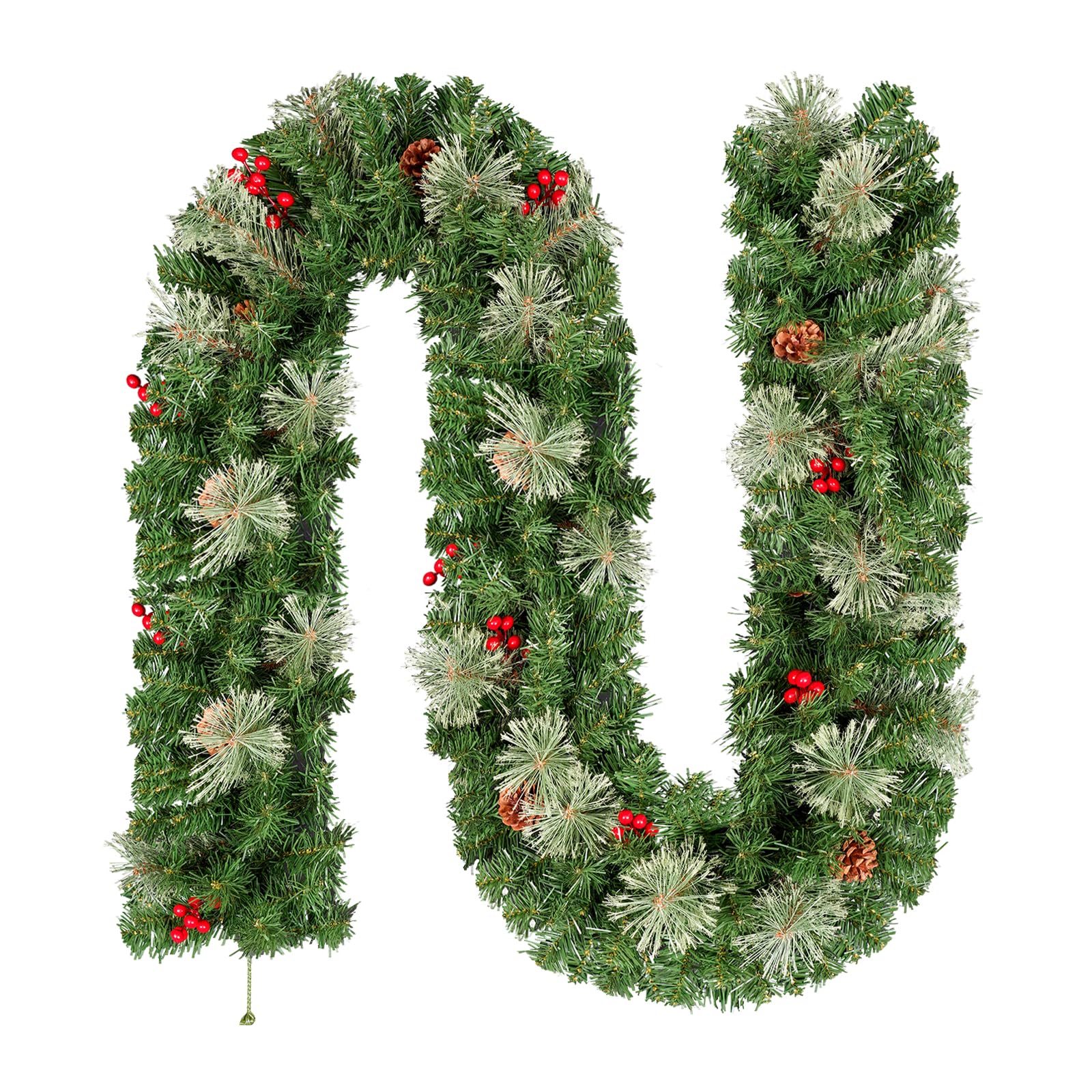7.2FT/2.2m Christmas Garland, Uten Fireplace Garland Christmas, Green Christmas Garland with Pine Needles, Pine Cones Red Berries Artificial Wreath Garland for Fireplace Stairs Door Xmas Tree Decor