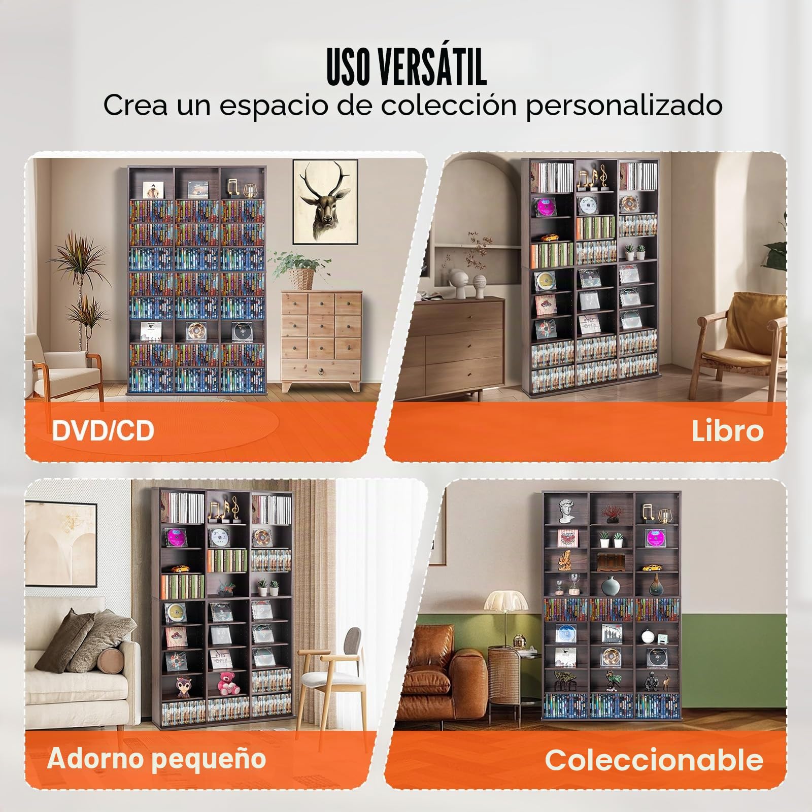 VEVOR Gabinete de Almacenamiento Multimedia Estante Ajustable para DVD de 9 Capas con Capacidad para 756 CD, 27 Compartimentos para Colecciones de Música, Película, Videojuego, Color de Café Expreso
