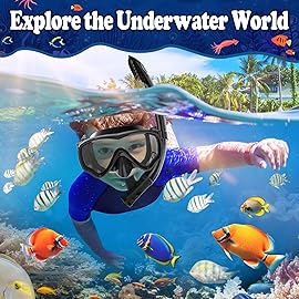 U PHITNIS Kids Snorkel Set for Age 4-14 - Dry Top Snorkeling Gear for Kids Junior & Youth - Childs Diving Mask with Big Eyes for Boys Girls - Anti-Fog Snorkeling Mask and Snorkel Set