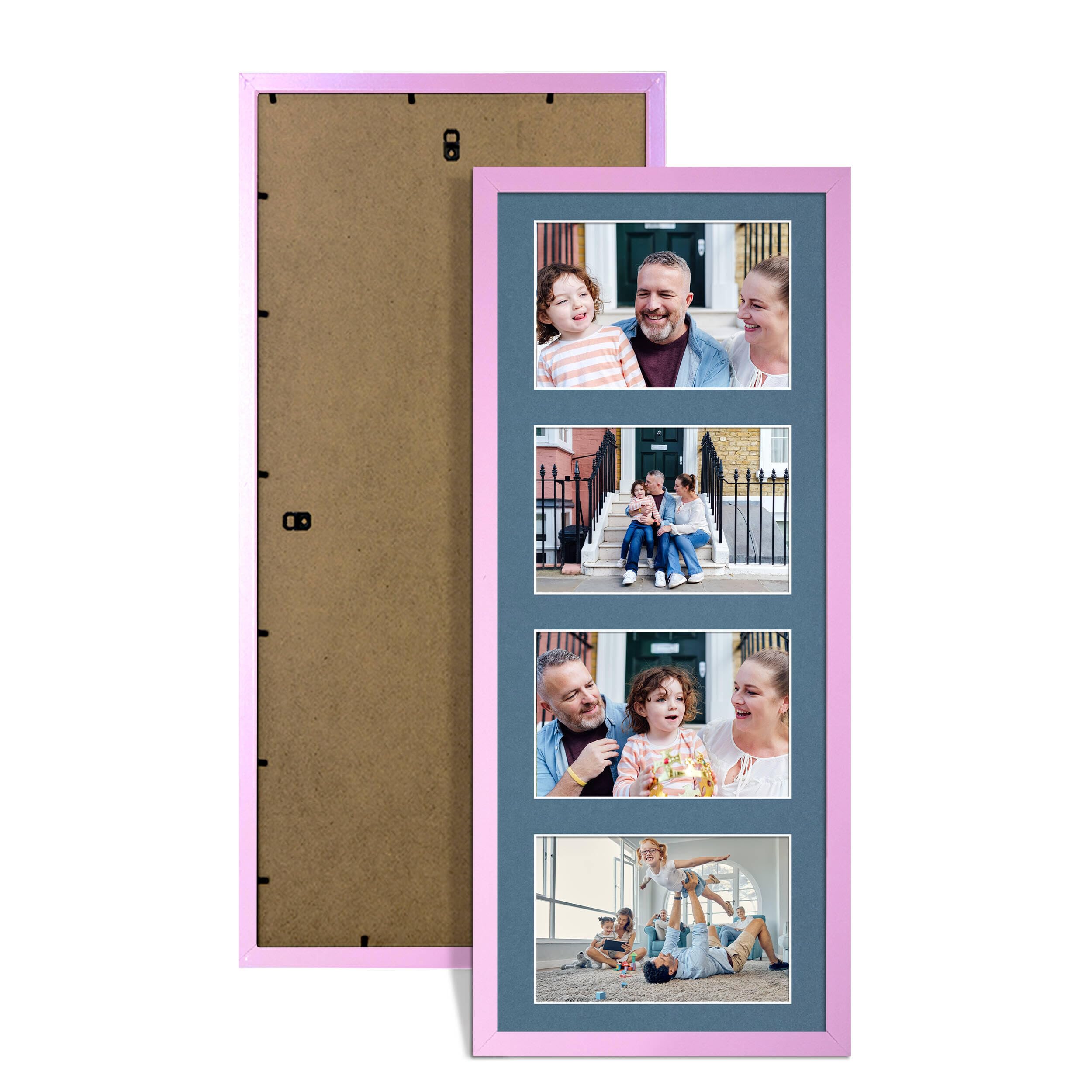 Alison Kingsgate Pink 50x20cm Photo frames for multiple pictures - 4 Apertures Collage Frame with Pompadour Mount - Holds (4x) 6x4 Photos - Engineered Wood & Perspex