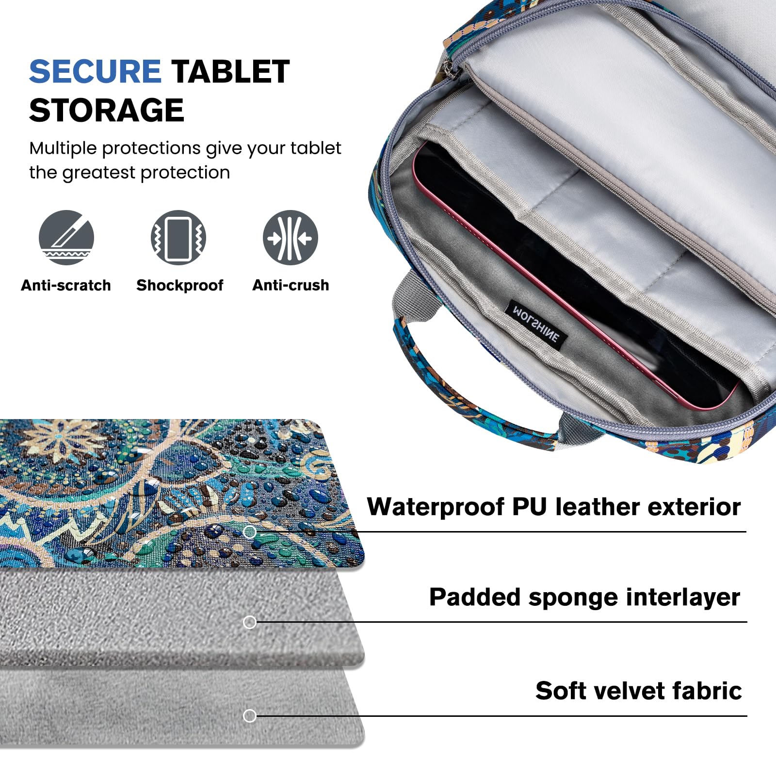 molshine 9–11 Zoll Tablet-Hülle mit Griff und Schultergurt, Tragetasche für iPad Pro 11 Zoll, iPad Air 5/4 10,9, Samsung Galaxy Tab, passend für Magic Keyboard (Paisley)