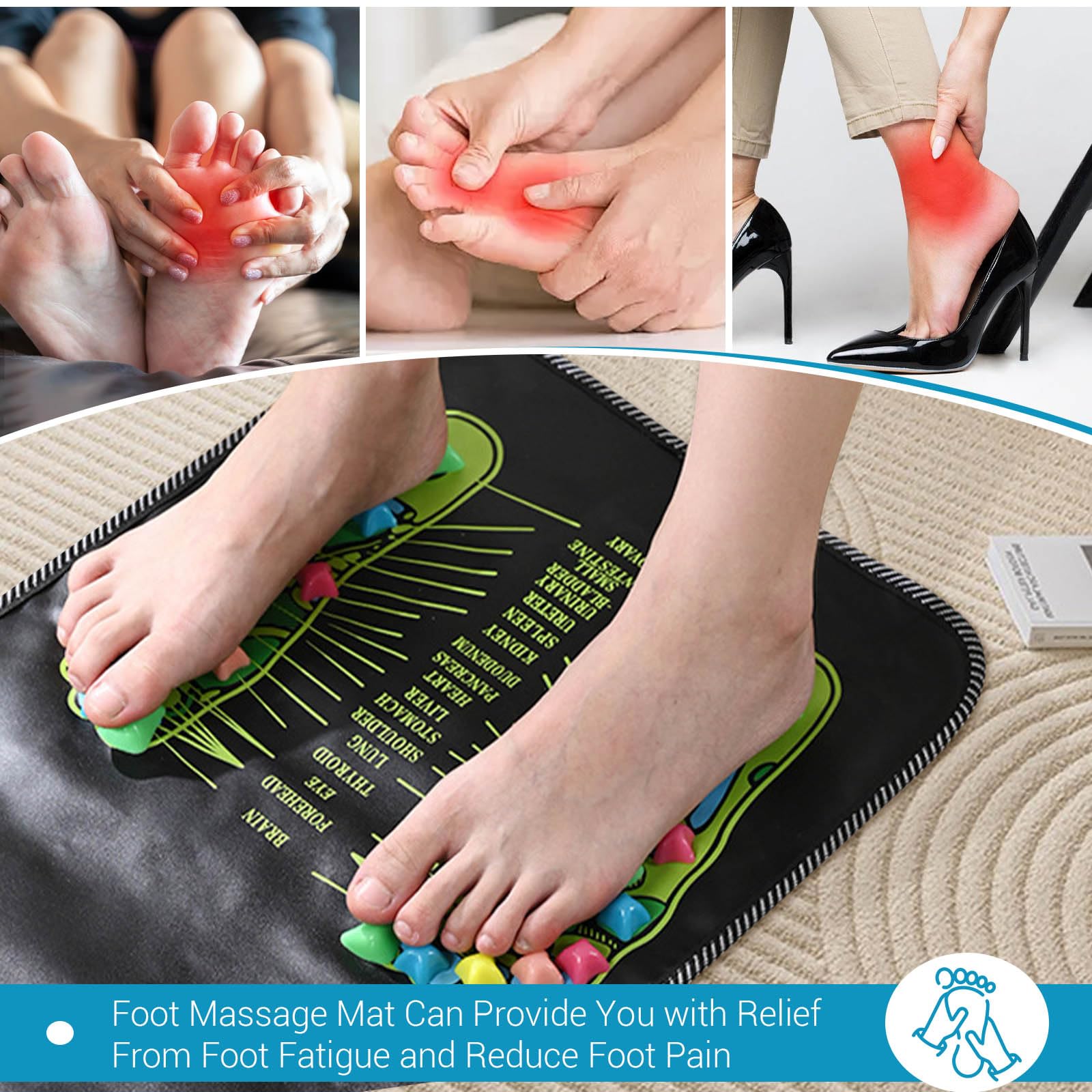 Fußdruckpunktmatte, Fußmatte Druckpunkte, 2-in-1-Fußmassage-Pad, zerlegbare Akupressurmatten, Akupressur-Werkzeug zur Entspannung (170 x 34 cm)
