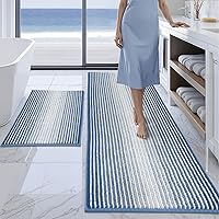 Vista 97 de BSICPRO Juego de alfombras y tapetes de baño, 2 piezas de felpilla gruesa y absorbente, antideslizantes, suaves y peludas para baño, lavables a