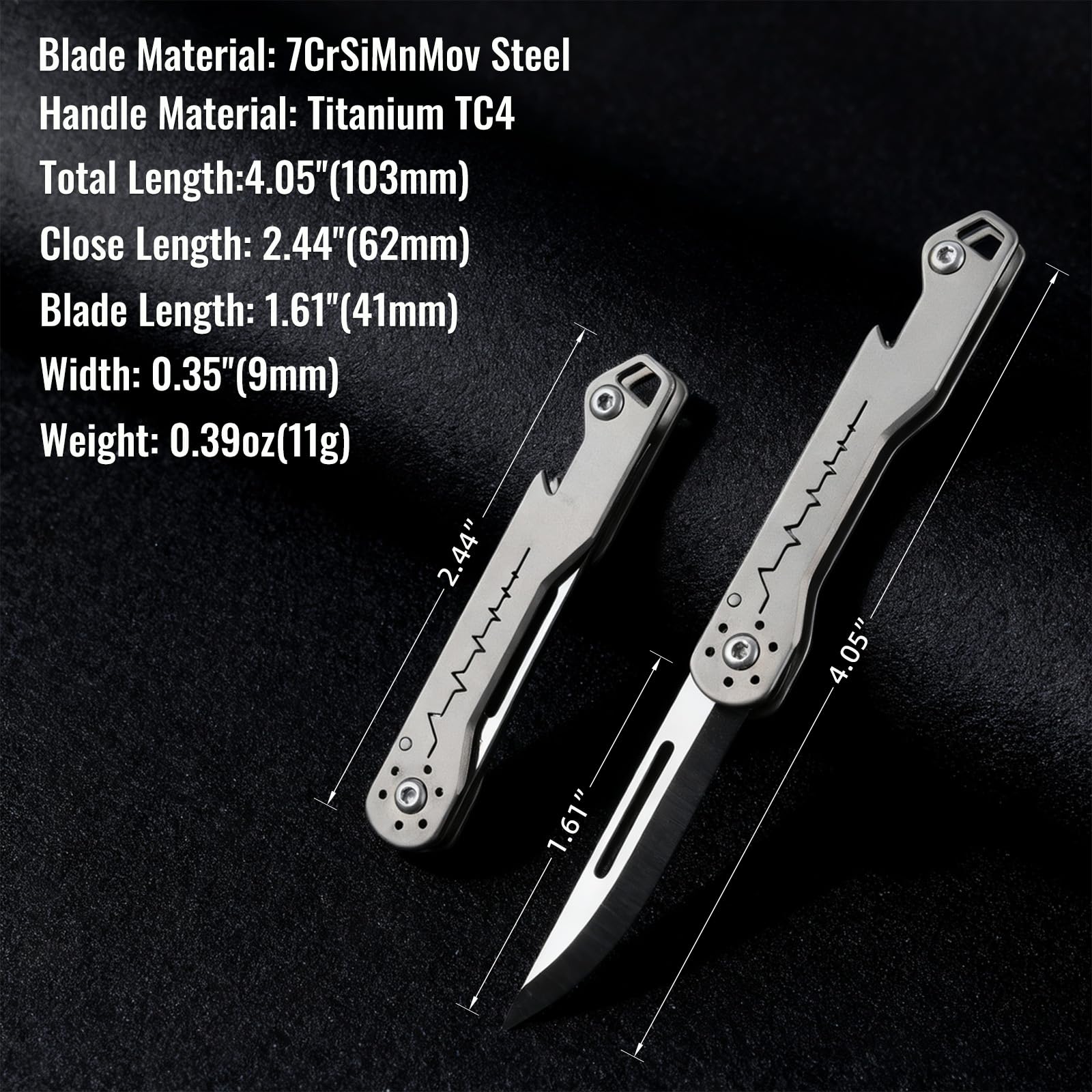 TKK2 Mini cuchillo de bolsillo de titanio con abrebotellas, mini cuchillo plegable EDC, cuchillo plegable multiusos para hombres, herramienta de bolsillo EDC, accesorio de camping para