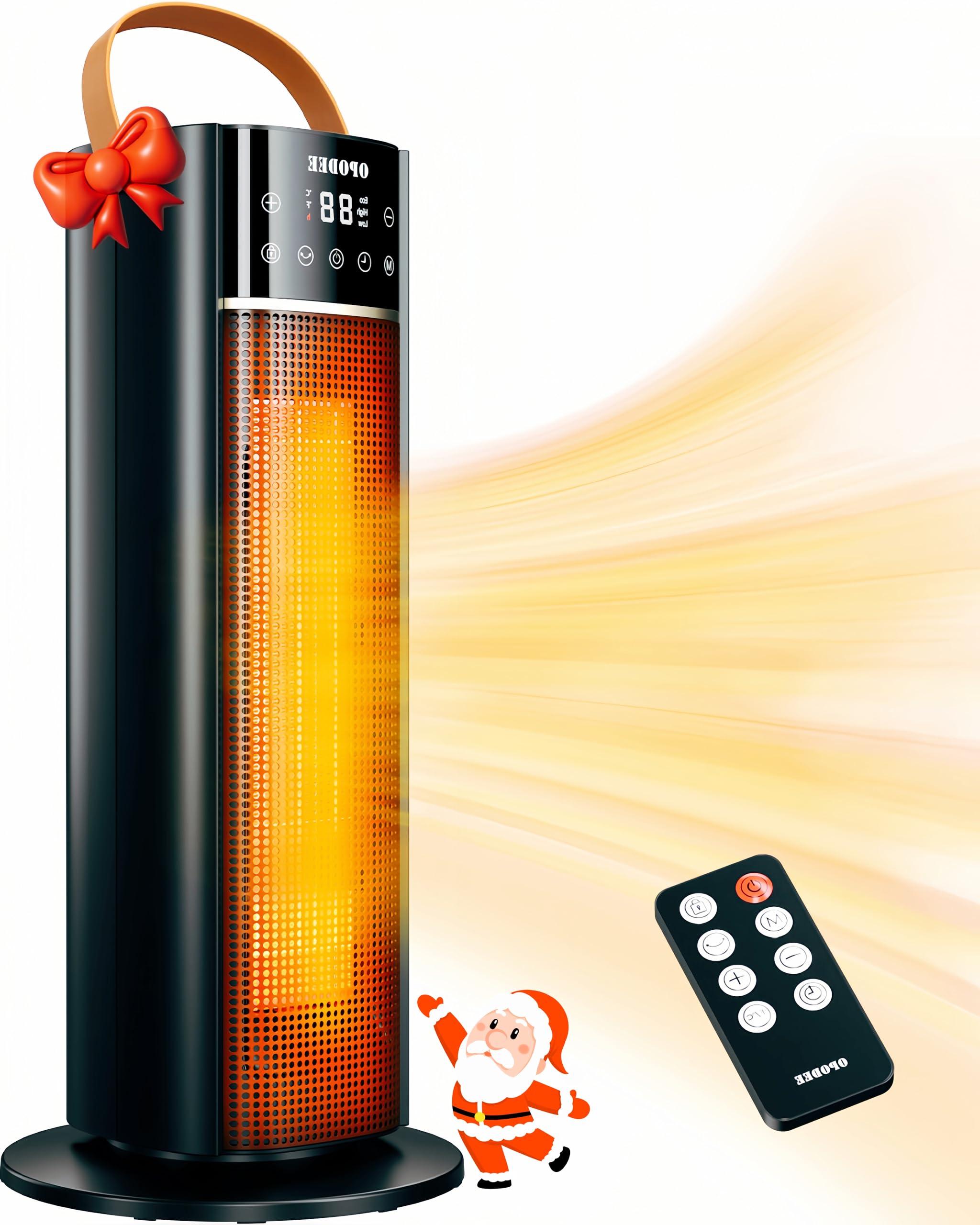 OPODEE Space Heater, 1500W PTC Ceramic Heating 18" Electric Space Heater for Office, Large Room, Indoor Use, Bedroom, Portable Heater with Thermostat, Safety Protection, 70°Oscillating, 24H Timer