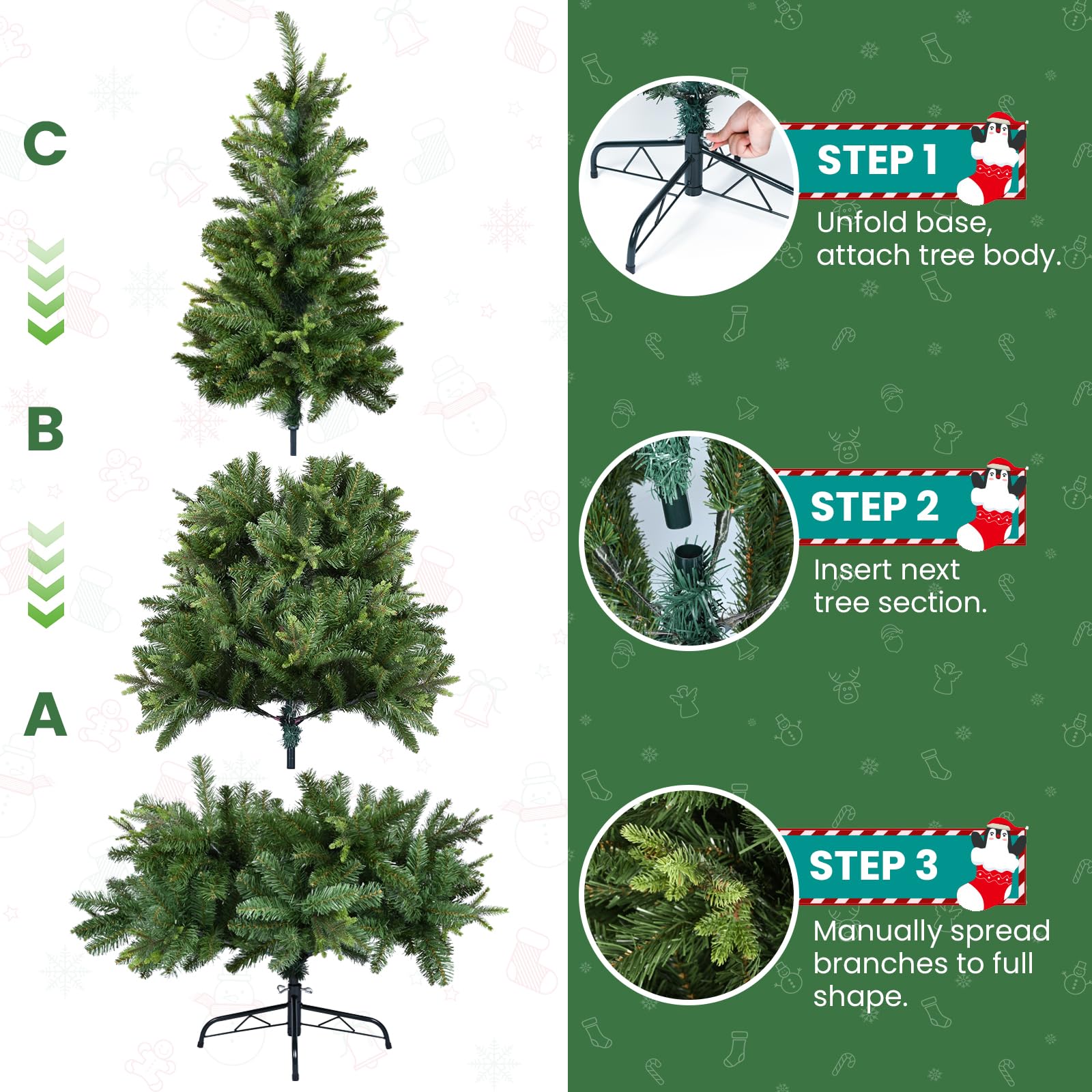 YEAUPE PRO Árbol de Navidad Artificial 165 cm con 800 Puntas, PVC + PE | Base Metálica Resistente Incluyendo una Cinta Decorativa de 9 m | para Interior y Exterior
