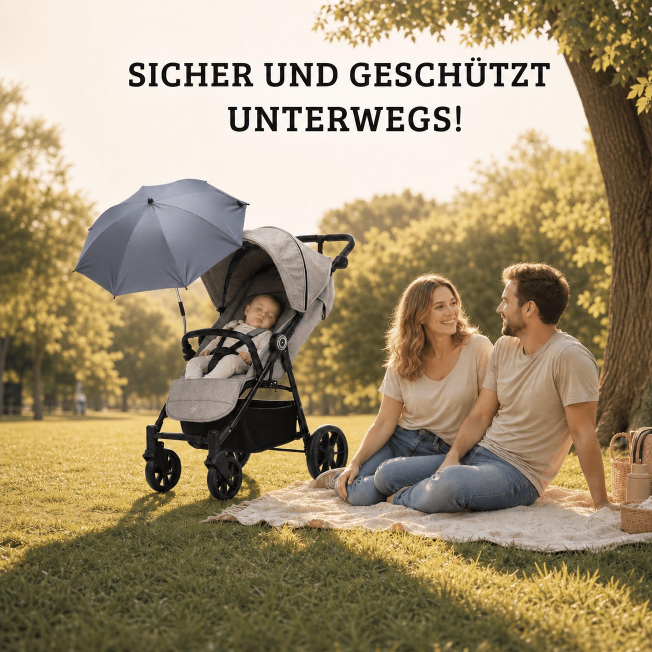 Fillikid Sonnenschirm Exklusiv für Kinderwagen & Buggys | Stilvoller Sonnenschutz für kleine Entdecker | UV-Schutz 50+, wasserabweisend, trendiges Design & einfache Montage | 72 cm Durchmesser