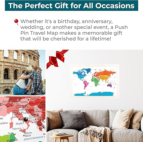 Vista 23 de Lienzo - Mapa de viaje personalizado con diseño colorido del mundo con marco negro rústico