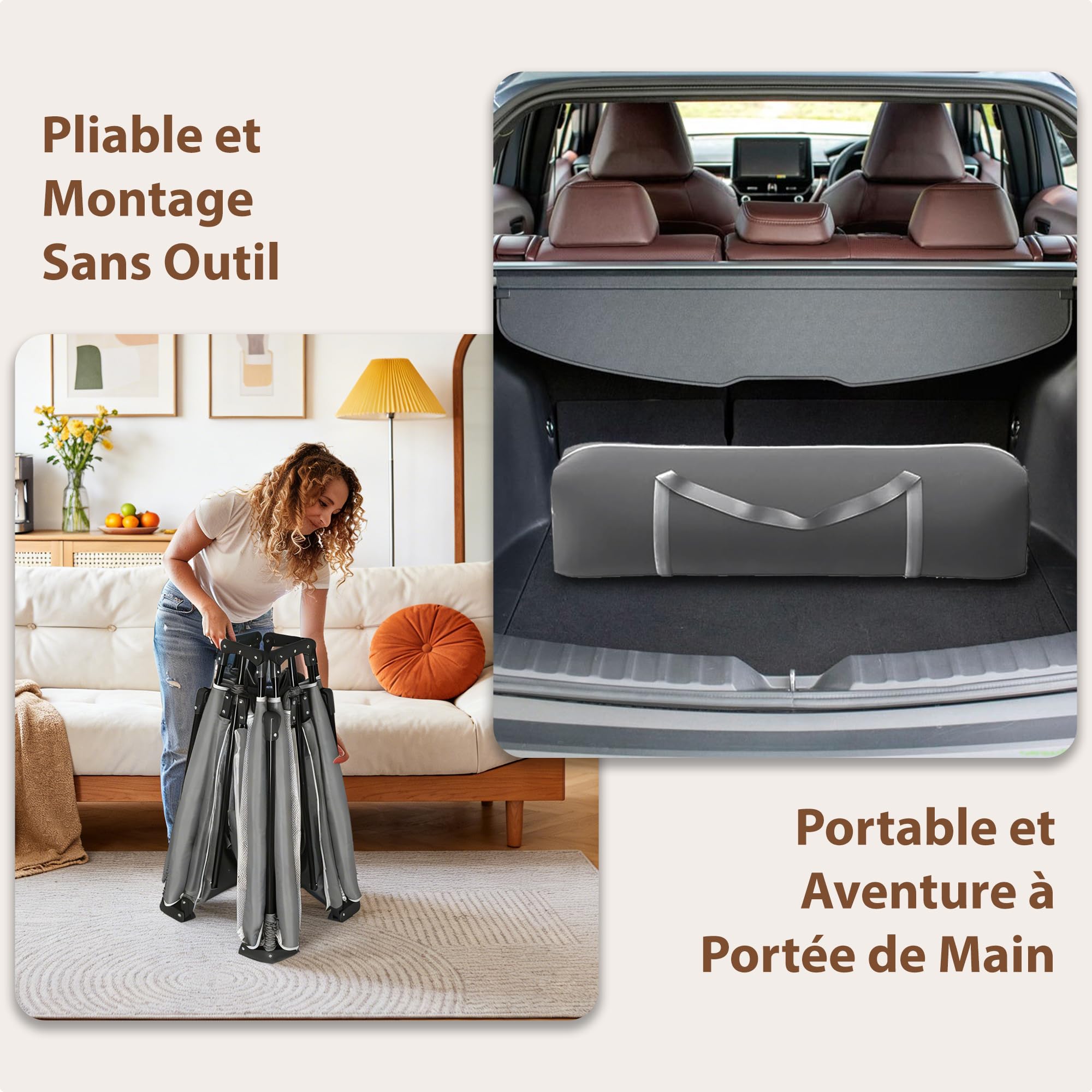Parc Bébé Pliable avec Tapis de Sol et Sac de Transport, Parc Enfant 124 × 124 cm, Parc de Jeux Bébé, Installation Sans Outil en 1 Minute, Pour Intérieur et Extérieur