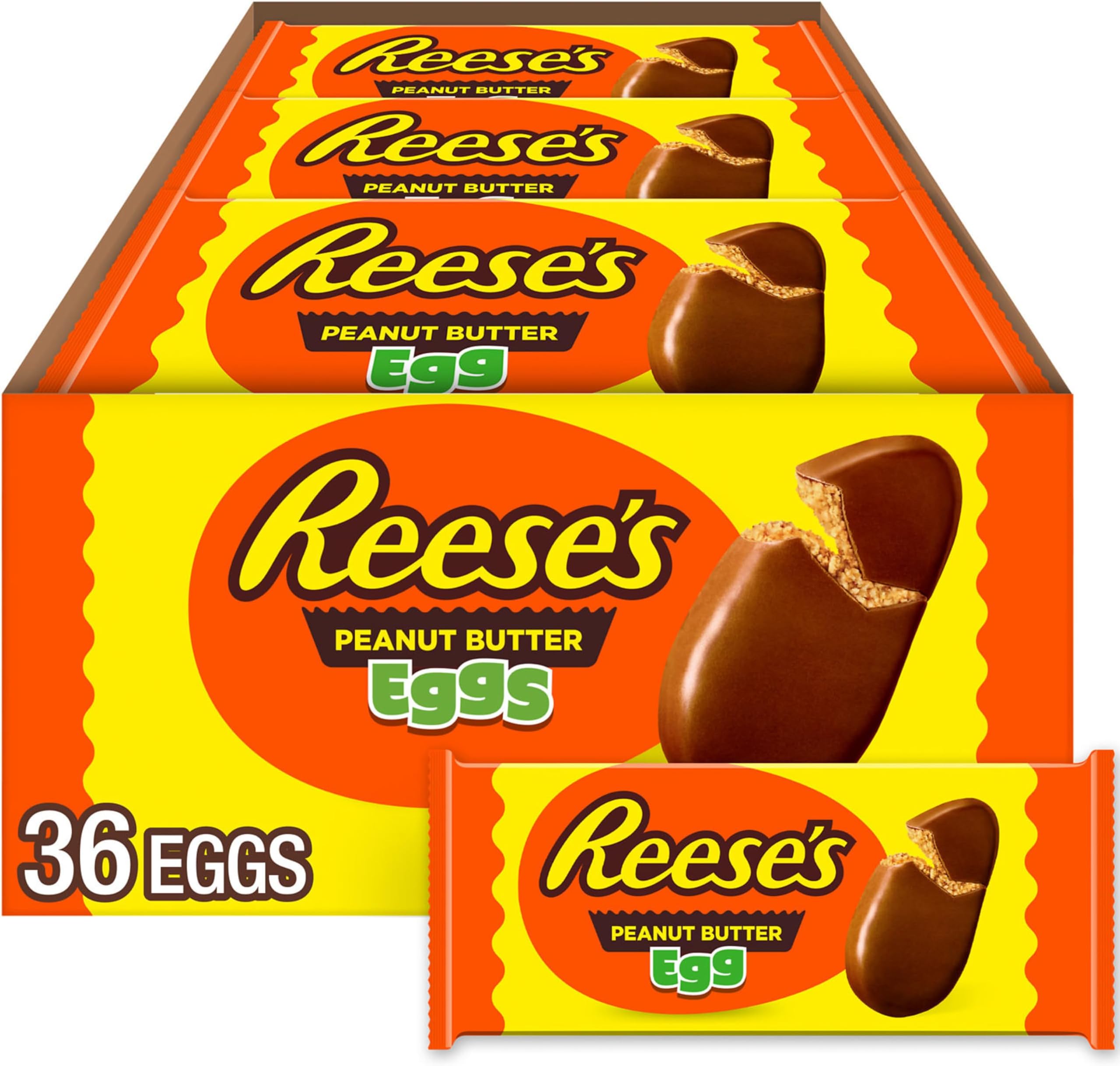 Milk Chocolate Peanut Butter Eggs, Easter Basket Easter Candy Packs, 1.2 oz (36 Count)