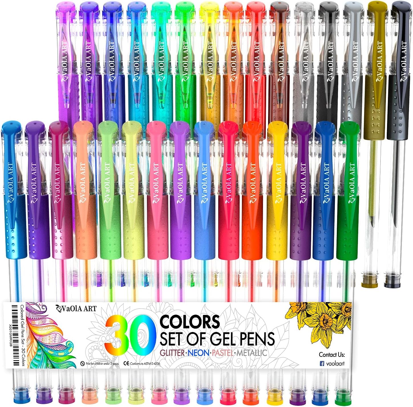 Colored Pens 30 Psc Glitter Gel Pens for Kids Colorful Pens for Spirograph Deluxe Design Set