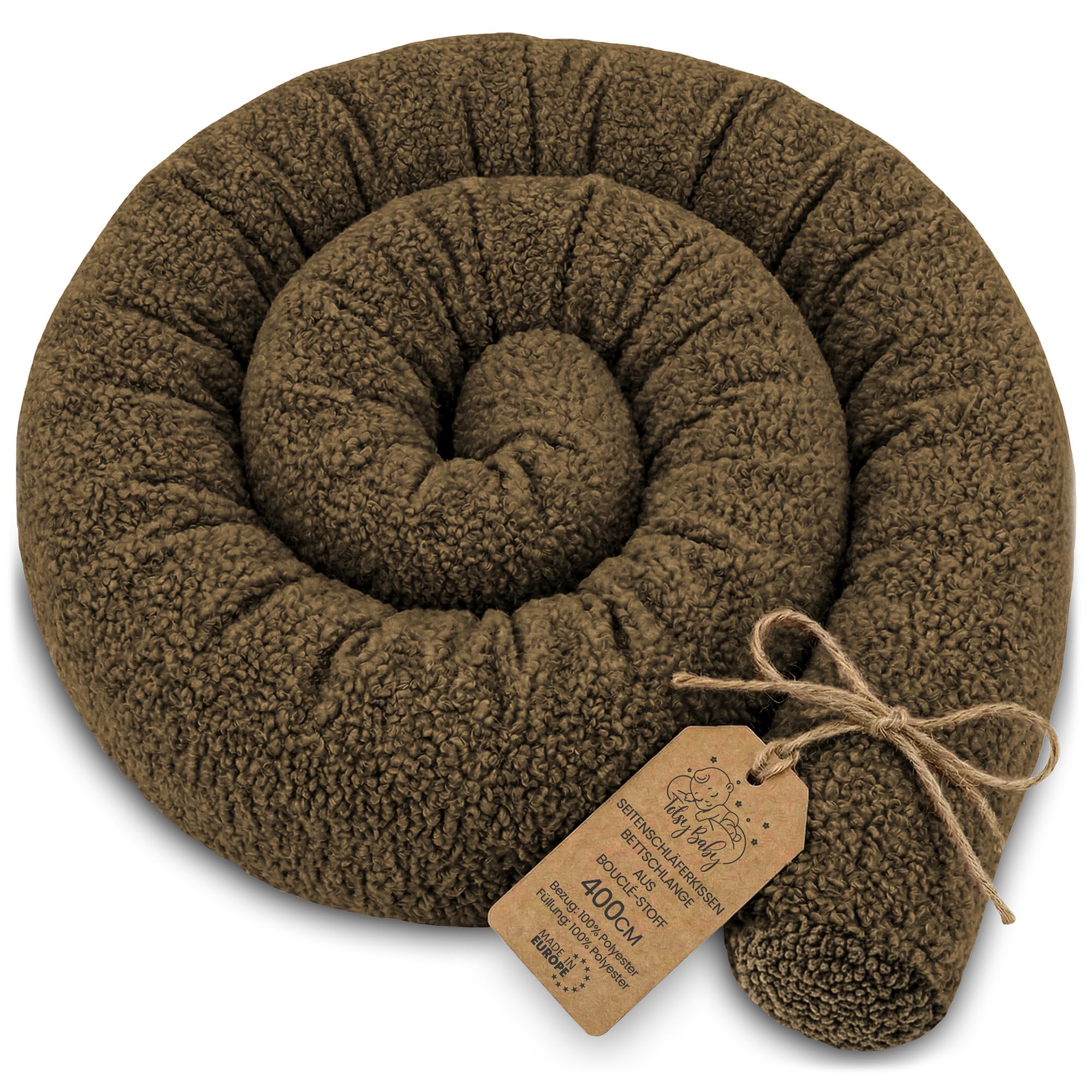 Totsy Baby Seitenschläferkissen Bettschlange Body Pillow 400 cm Bouclé - Kopfkissen lang Bettrolle Schlafkissen Nackenrolle Zertifikat Oeko-Tex Braun D