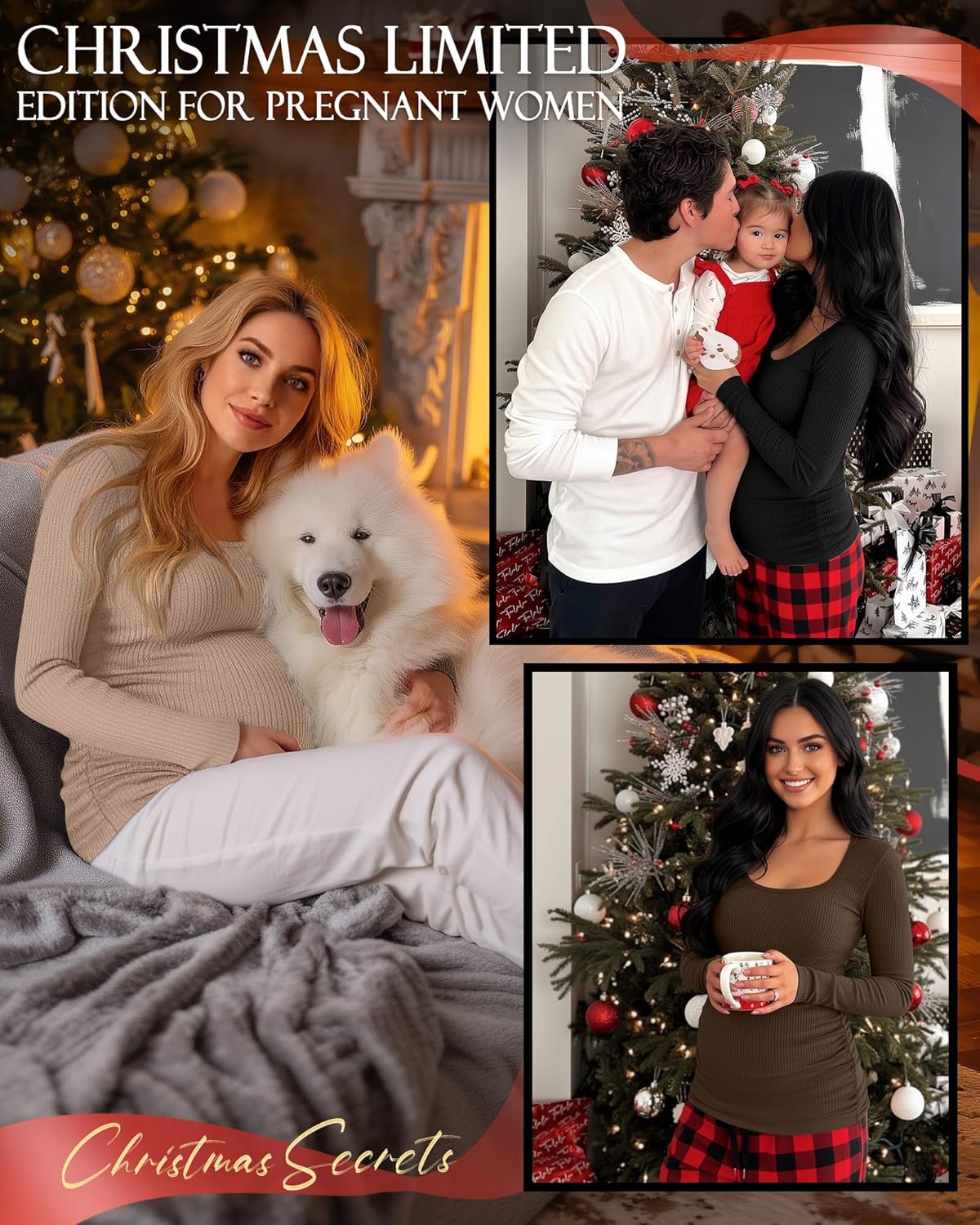 Huukeay 4 Pack Women's Cotton Maternity Tops Long Sleeve Ribbed Side Ruched Scoop Neck Shirts Casual Mama Pregnancy Clothes - Image 2