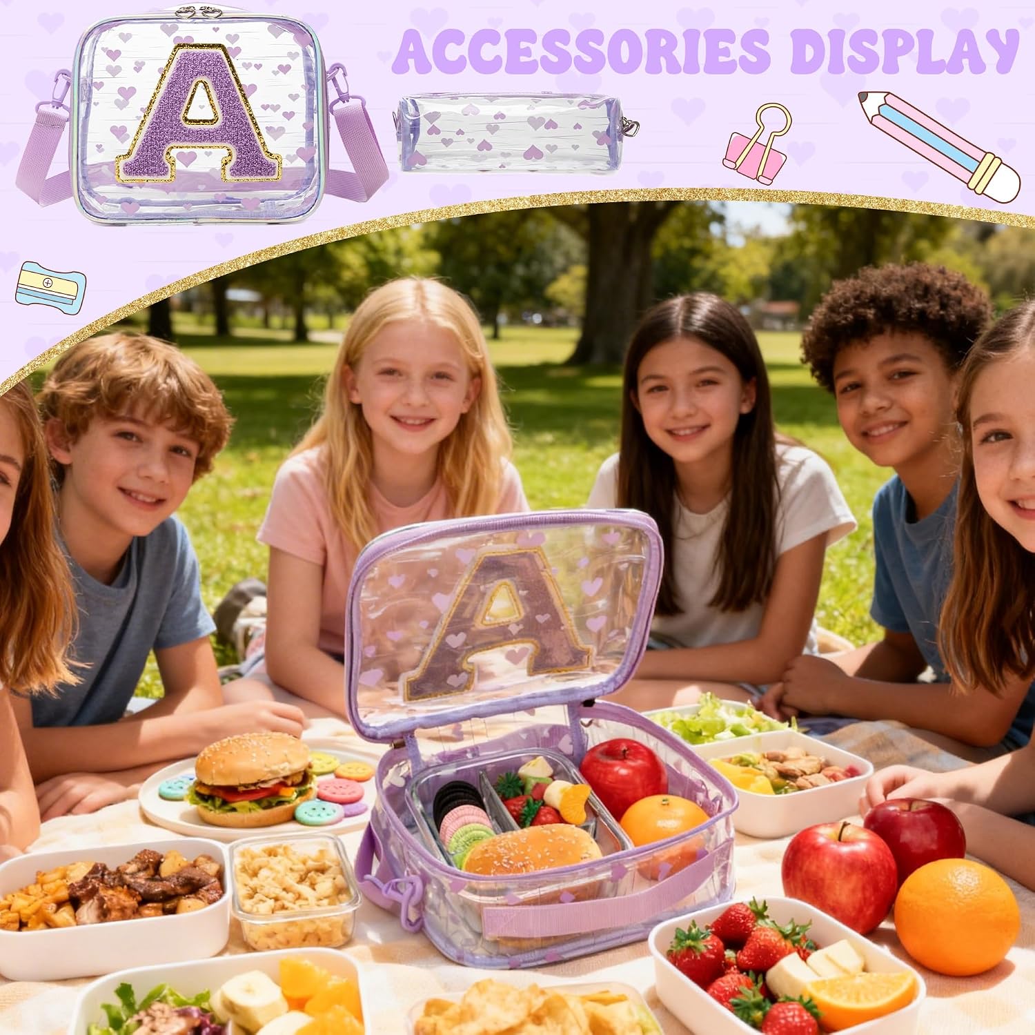 HTgroce Purple Monogram A Heavy duty Clear Backpack Kids Transparent Backpacks for School Girls Elementary Bookbag Stadium Concert College Approved See-Through Bag for Teens and Women