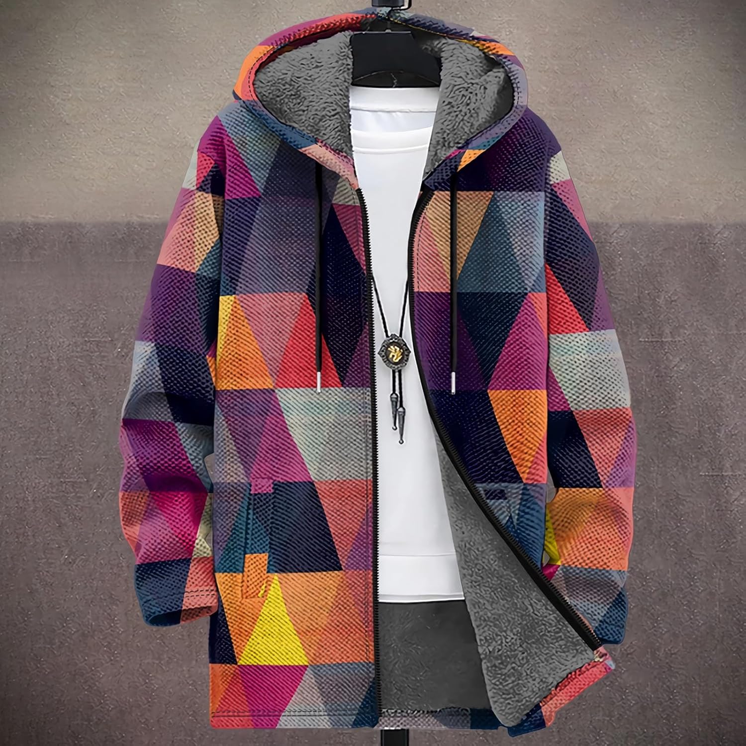 Aztec Men's Winter Warm Hoodies Jacket, Fleece Lining Trucker Jackets, Turn-Down Collar Jacket Casual Coat