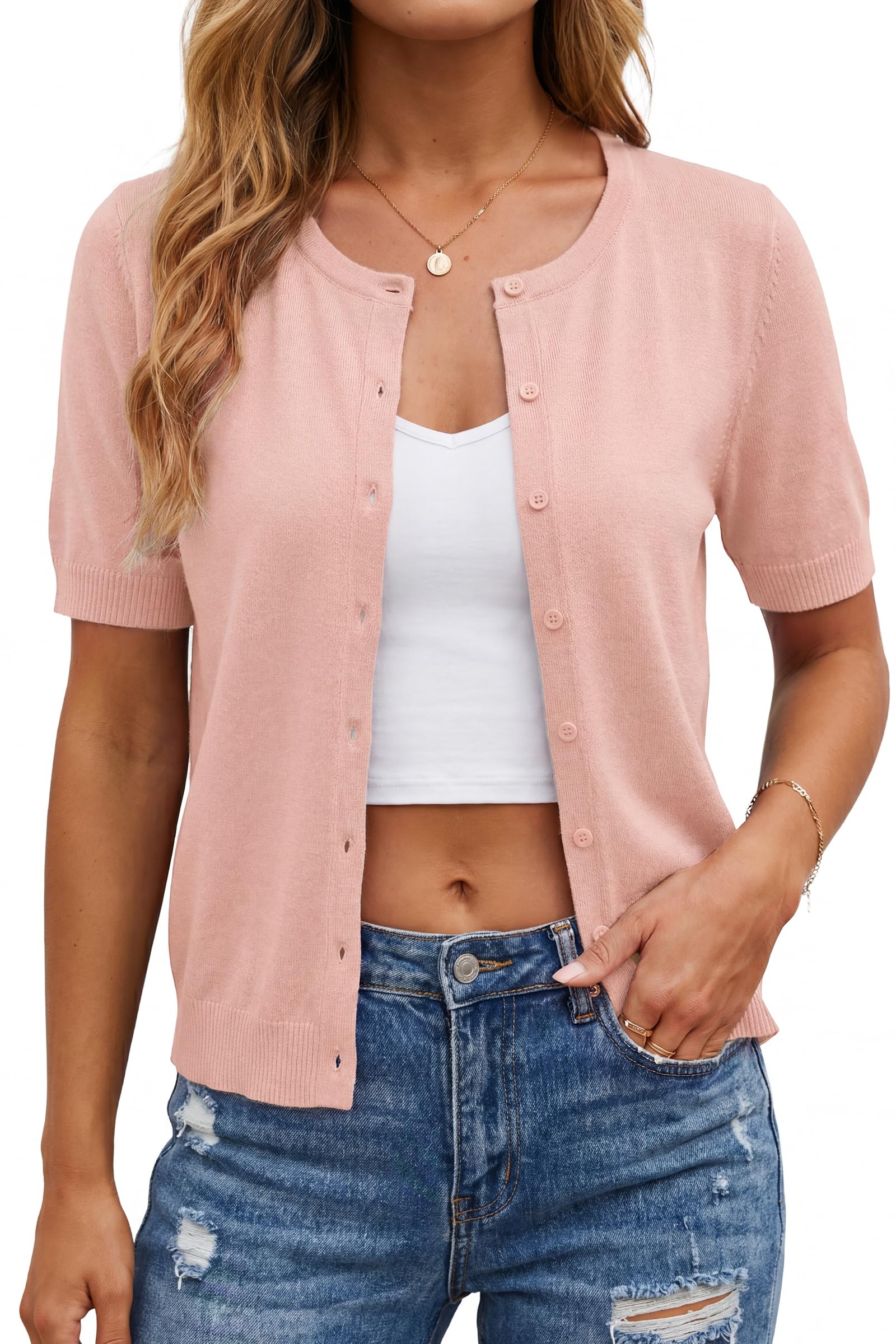 Arach&amp;Cloz Women's Wool Blend Cropped Business Casual Cardigan Sweater Tops