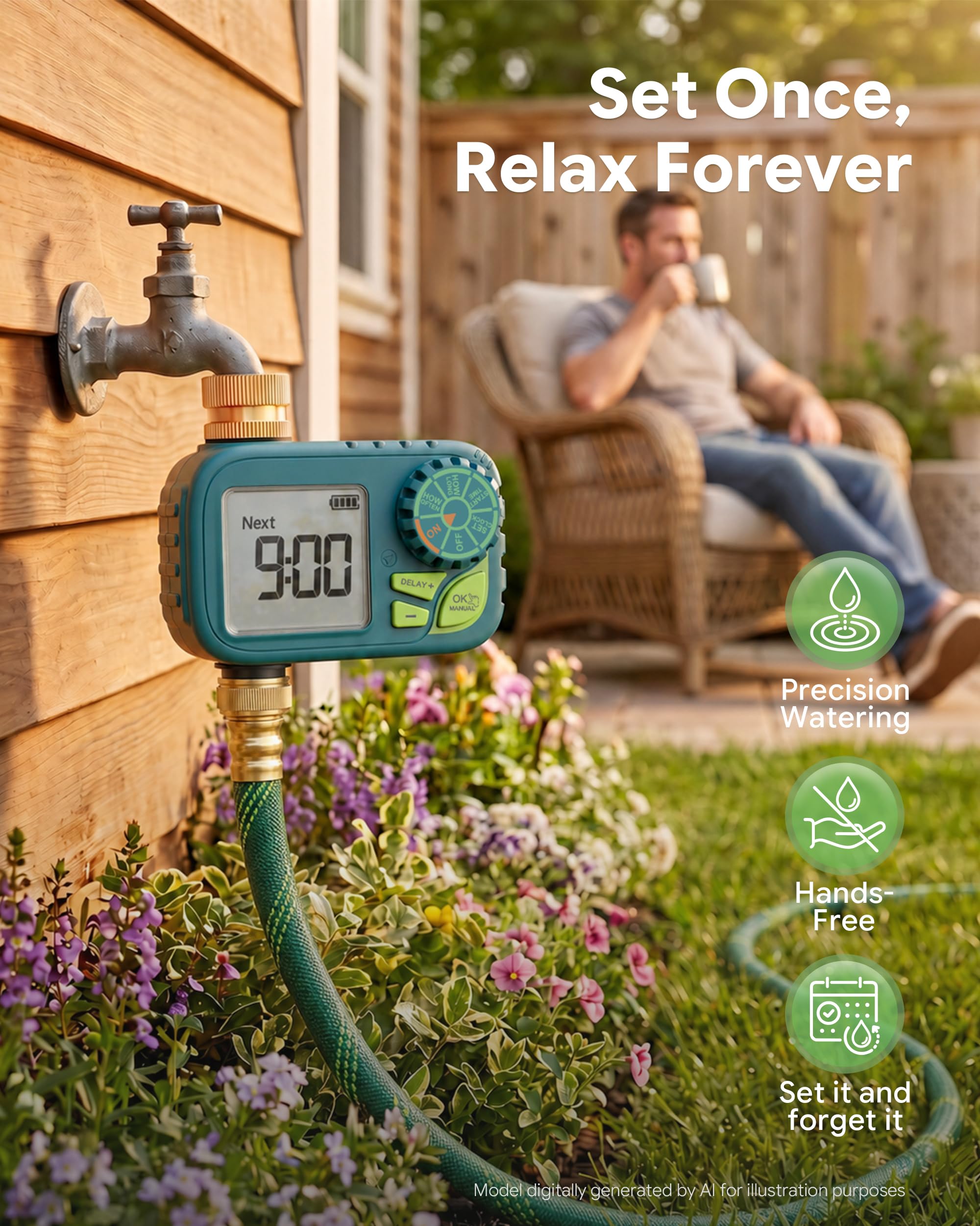 Newentor Timer per irrigatore, timer programmabile per tubo da giardino, timer per acqua con ritardo della pioggia/sistema di irrigazione manuale/automatico, irrigazione a goccia per cortile, prato