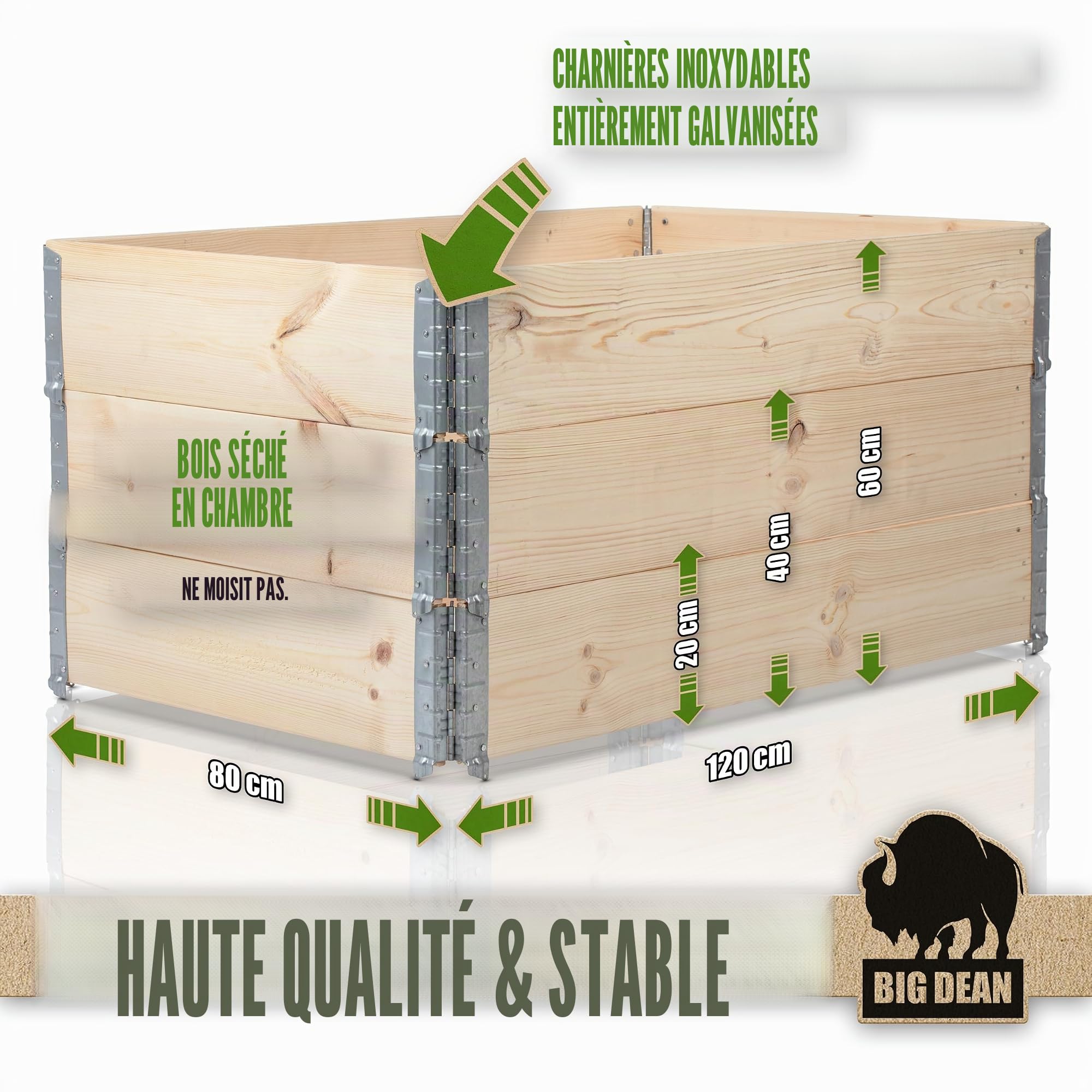 Lot de 3 parterres surélevés pour jardin - En bois - 120 x 80 cm