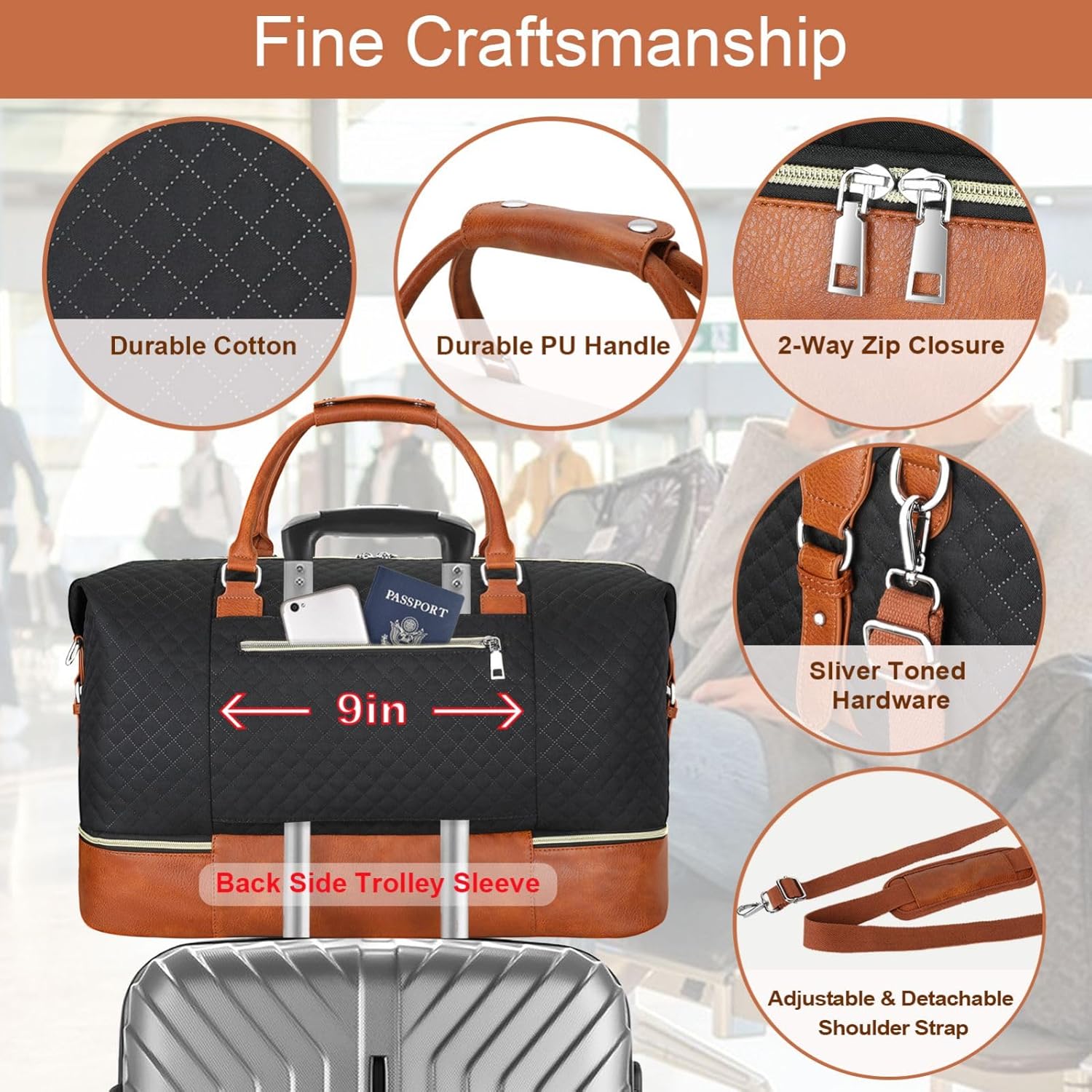 Weekender Bag for Women, Travel Duffel Bag Carry On Overnight Bag with Shoe Compartment Large Nylon Travel Weekend Tote Bag - Image 5