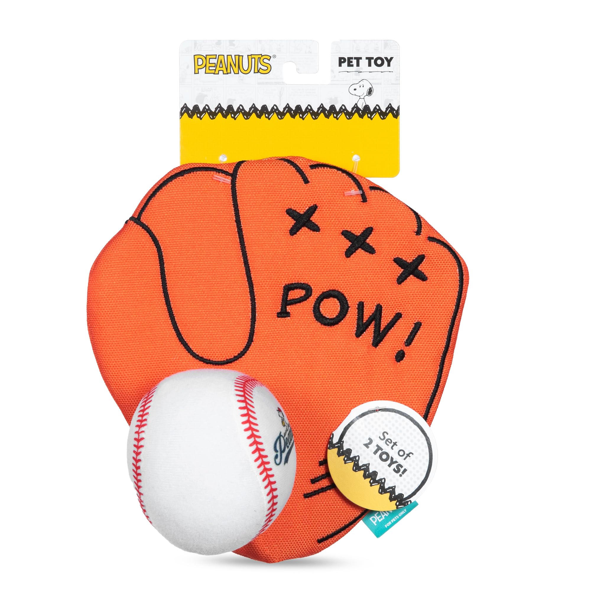 Peanuts for Pets 2-Piece Interactive Dog Toy Set - Durable Canvas Baseball Glove and Ball Toy for Large, Medium, Small Dogs - Fun Fetching and Chew Toys with Crinkle Sound, 7 Inch