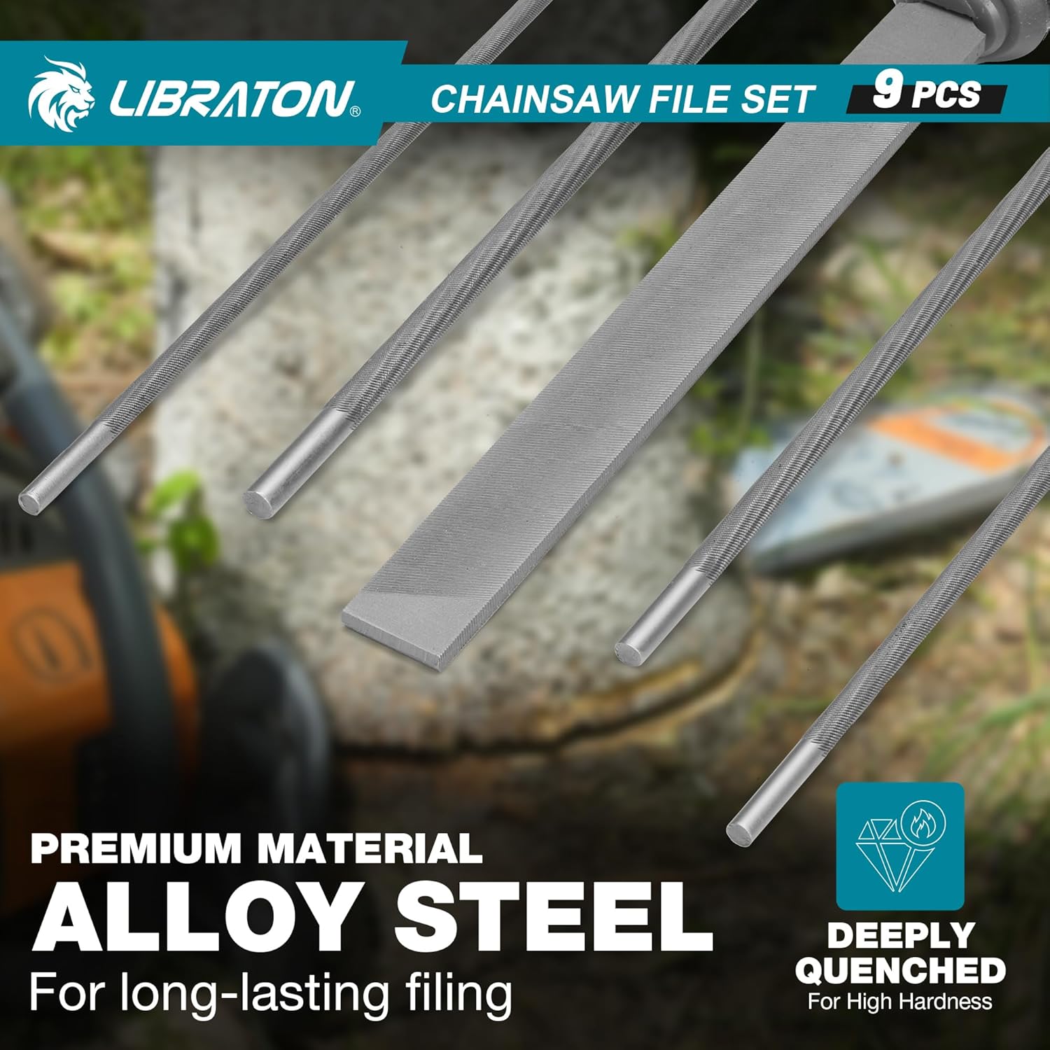 LIBRATON Chainsaw File Set, 5/32", 3/16", 7/32" Chainsaw Sharpening File, Chainsaw Sharpener, Round Saw Chain File, 6" Flat File, Depth Gauge, Filing Guide, Check Gauge, Bar Groove Cleaner, Pouch