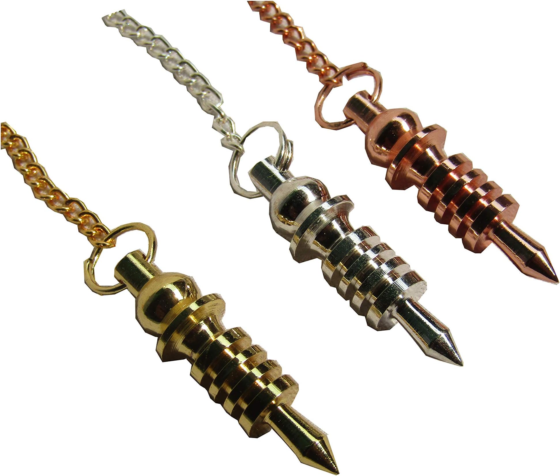 mysticalindia 3 x Isis Mini Brass Metal Healing Pendulum Silver, Gold & Copper Plated Reiki Meditation Healing Dowsing.