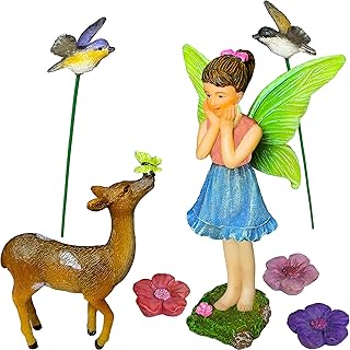 Mood Lab Fairy Garden - Miniature Accessories and Figurines Kit - Deer Set of 7 pcs - for Outdoor or House Decor