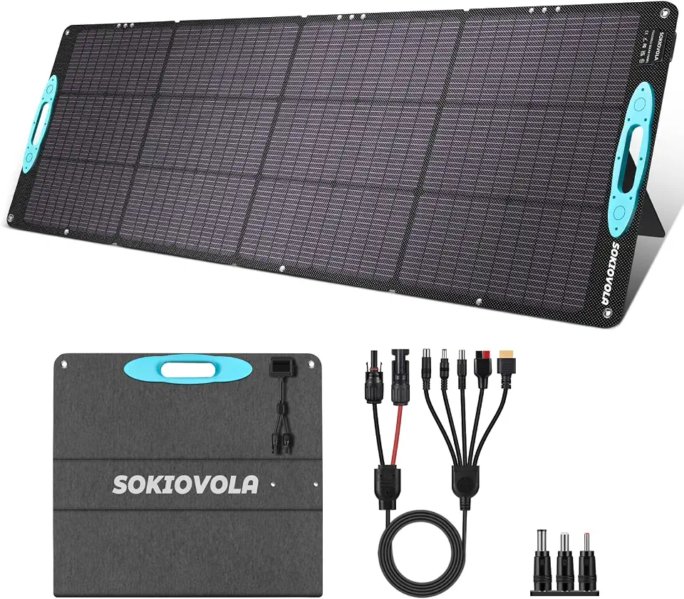 SOKIOVOLA Painéis Solares Portáteis De 200 W Para Estação De Energia, Kit De Painéis Solares Dobráveis Em Etfe À Prova D'Água Ip68, Painel Solar Com Alta Eficiência De Conversão De 25% Para Camping