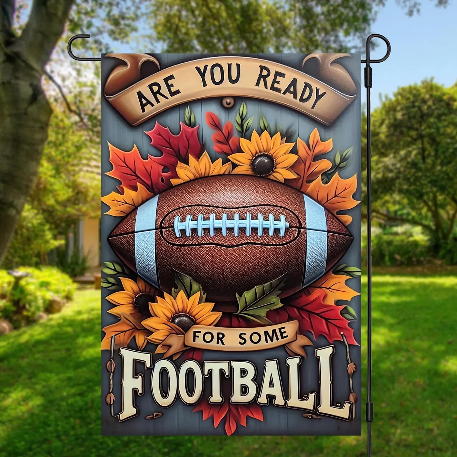 Fall Ready for Football Garden Flag-12x18 Inch Maple Leaves Yard Decor Flag