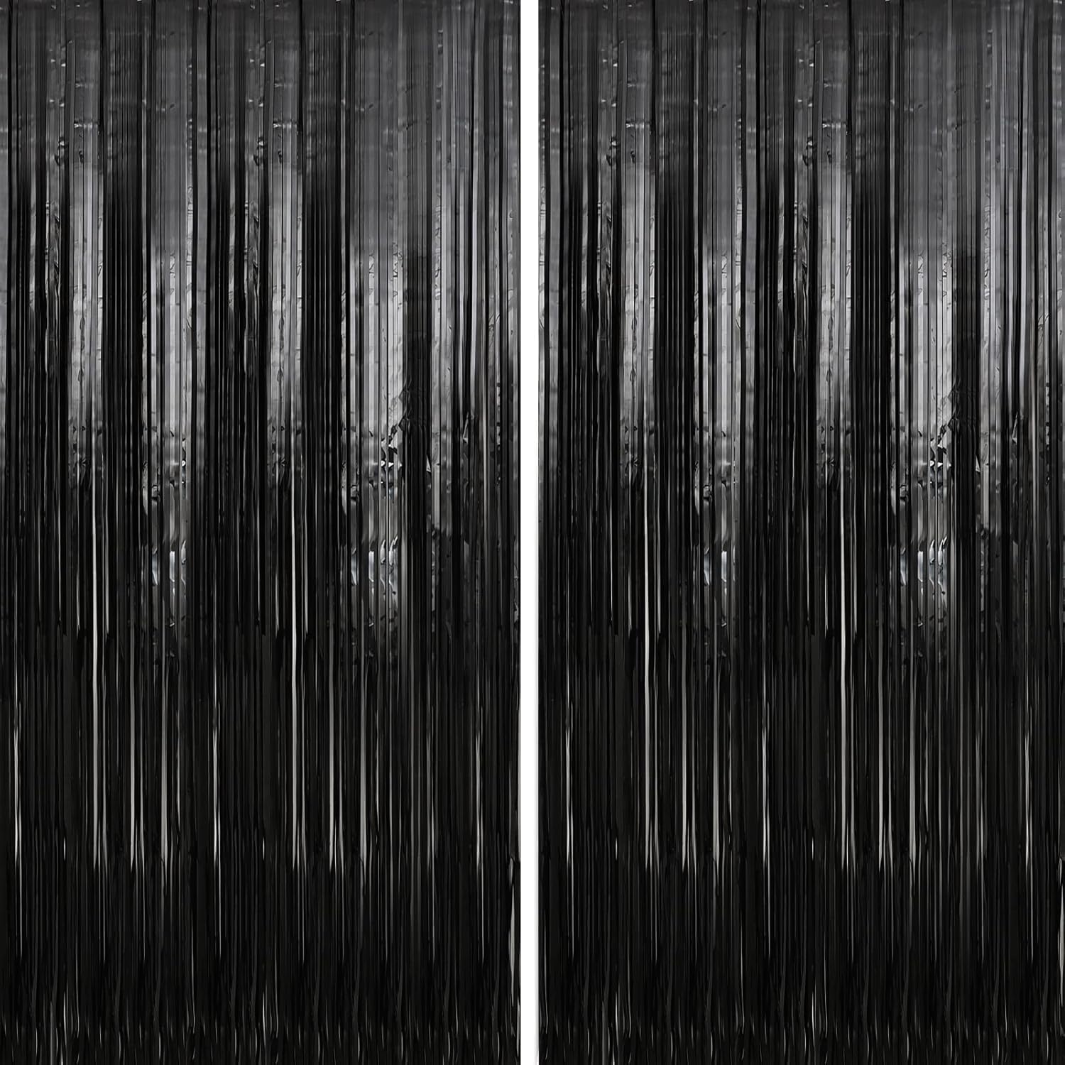Crosize 8 Pack 3.3 x 9.9 ft Foil Fringe Streamer Backdrop, Black | Halloween Decorations, for Birthday Party Decors, Door Streamers, Photo Booth Backdrops