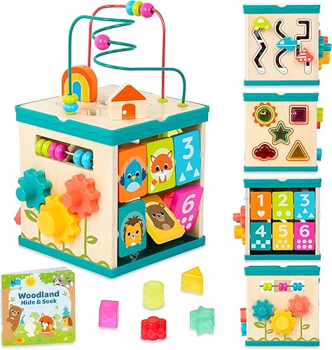 Miniatura 9 de B. toys - Youniversity- Cubo de actividades de madera - Centro de aprendizaje para el desarrollo - Juguetes para niños pequeños, niños - alfabeto,