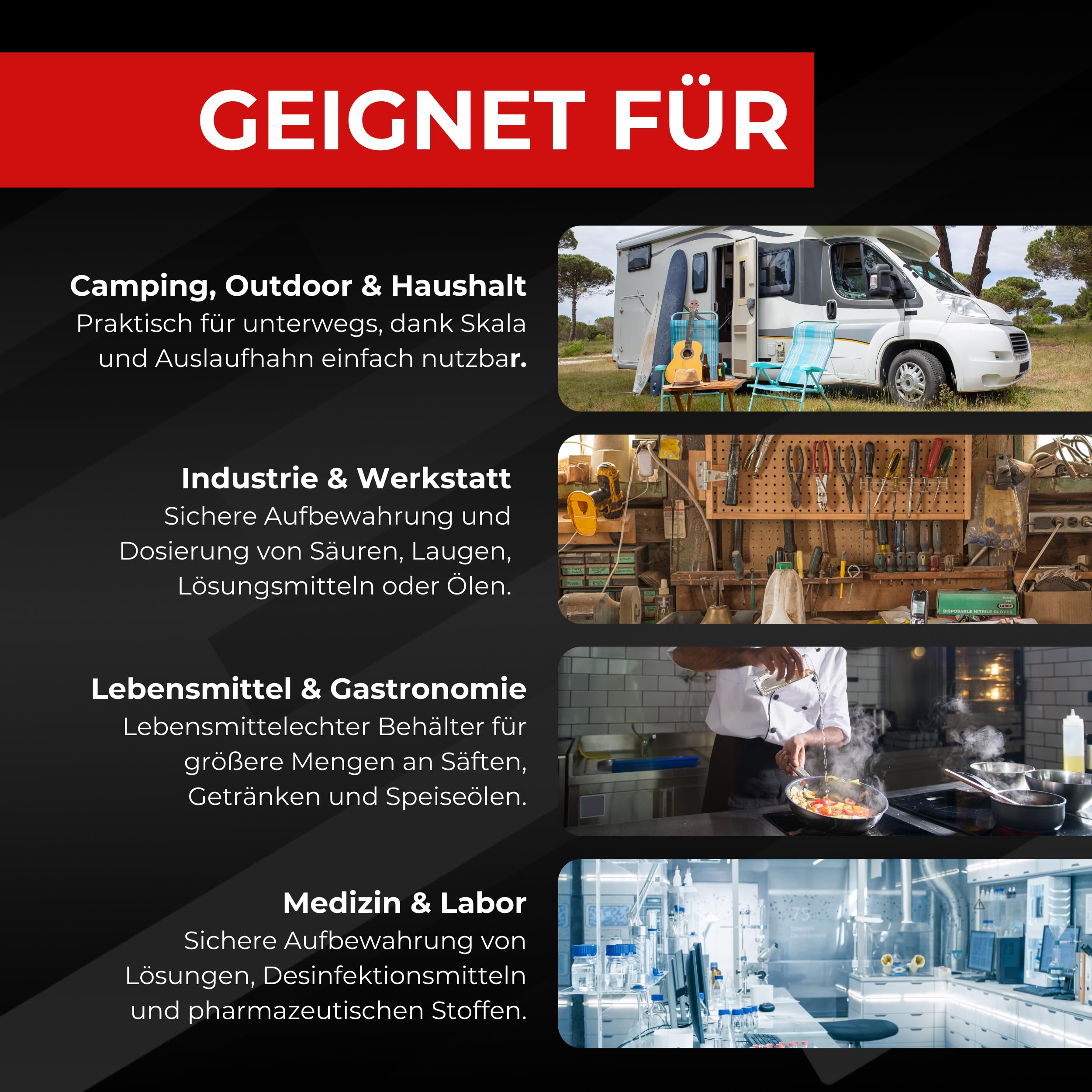 Brestol® 4X 25L Wasserkanister mit Auslaufhahn (DIN 61) | BPA-frei & lebensmittelecht | Leere Kunststoffkanister für Trinkwasser, Chemikalien, Diesel & Öl | Säurefest, geruchsneutral, ablesbare Skala