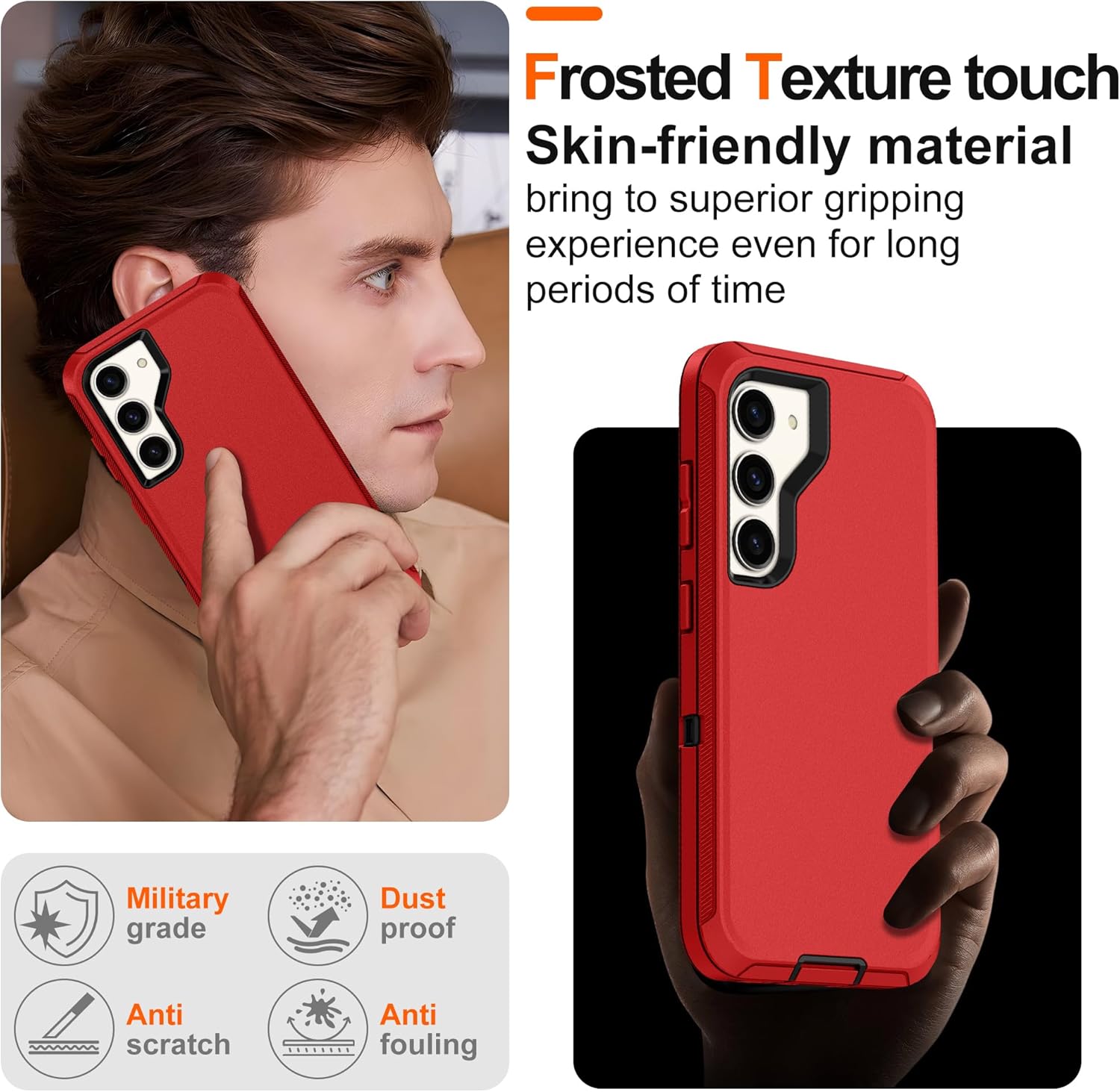 For Samsung Galaxy S23 Plus Case : 14FT Military Grade Drop Protection & Anti-Slip Design Phone Case with 2Pc HD Screen Protector,Shockproof/Dustproof/DropProof Protective Case for S 23 Plus-Red