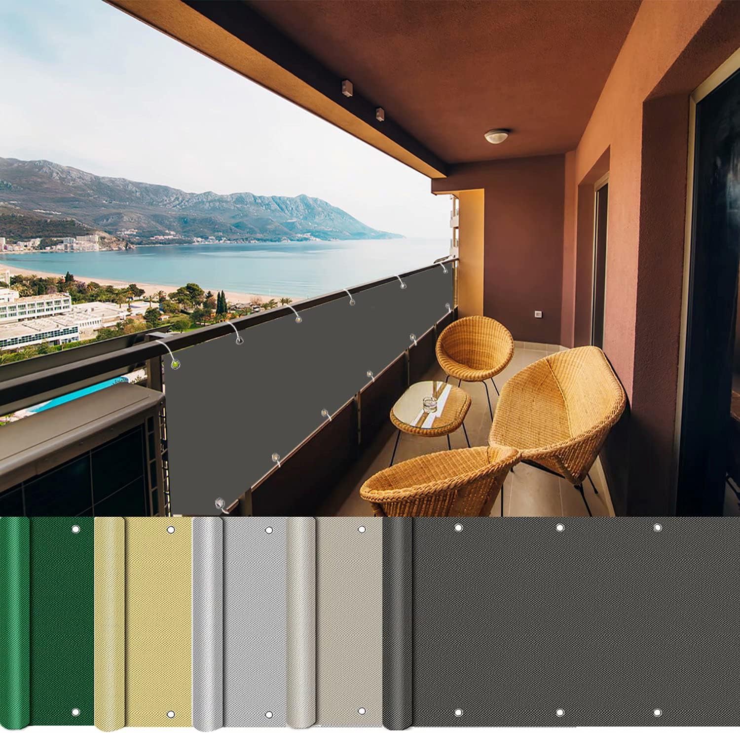 AEREY Balcony Privacy Screen 150x400cm, Balcony Railing Privacy Screen Includes Rope & Cable Ties Privacy Screen Garden for Porch, Apartment - Anthracite